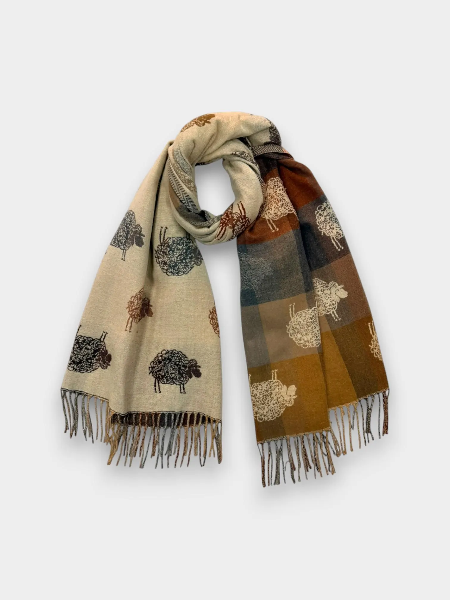 Cute Doodle Sheep Print Scarf with Optional Embroidered Initials | Cosy Woven Winter Scarf |  Women’s Gift Scarf