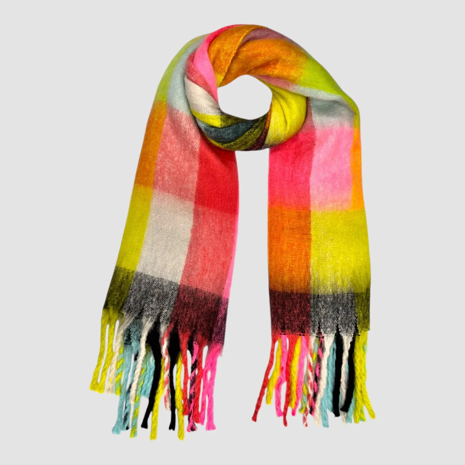 Neon Plaid Wool Blend Scarf: Soft Winter Accessory - image 5