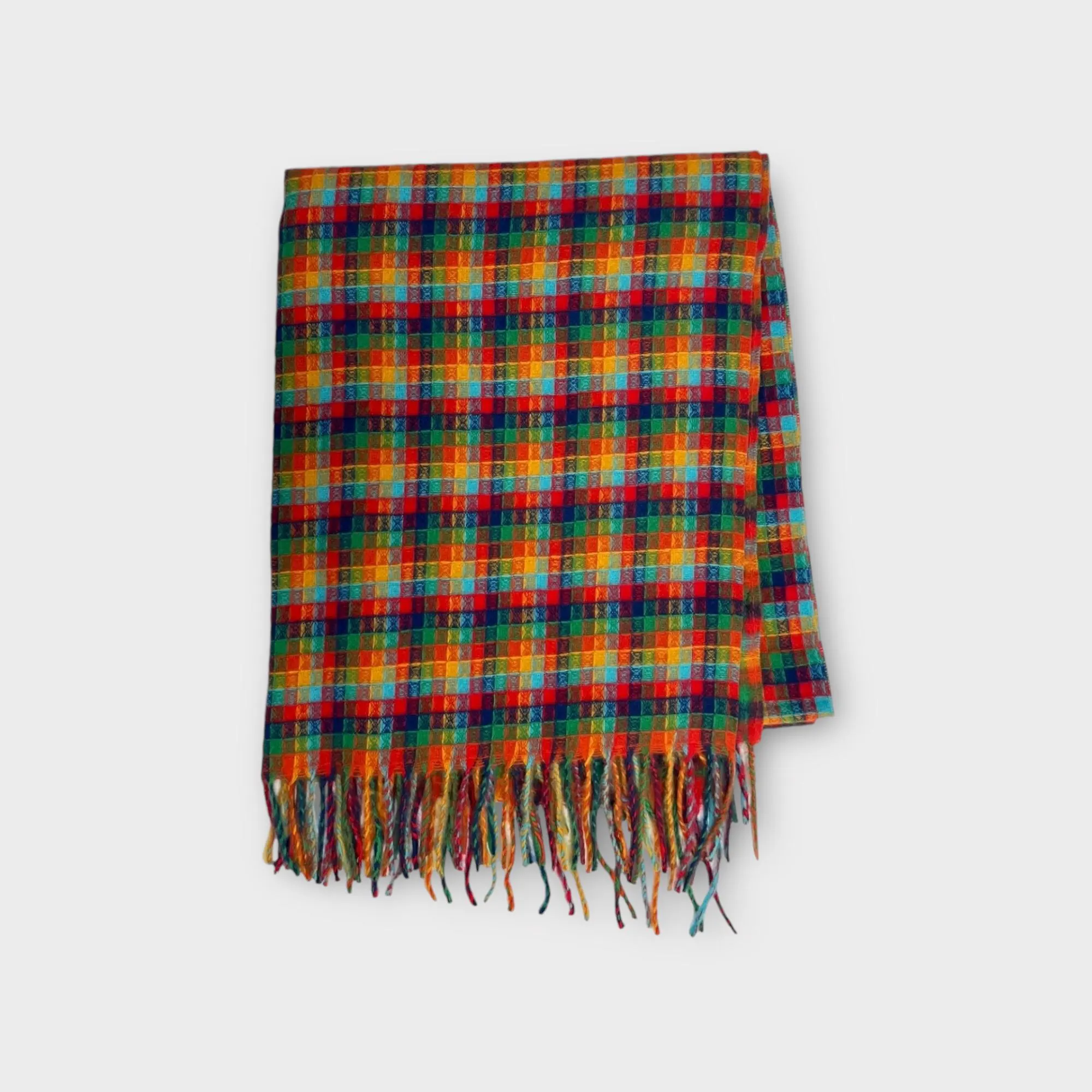 Multicolour Check Scarf with Tassels: Wool Blend Winter Scarf - image 3