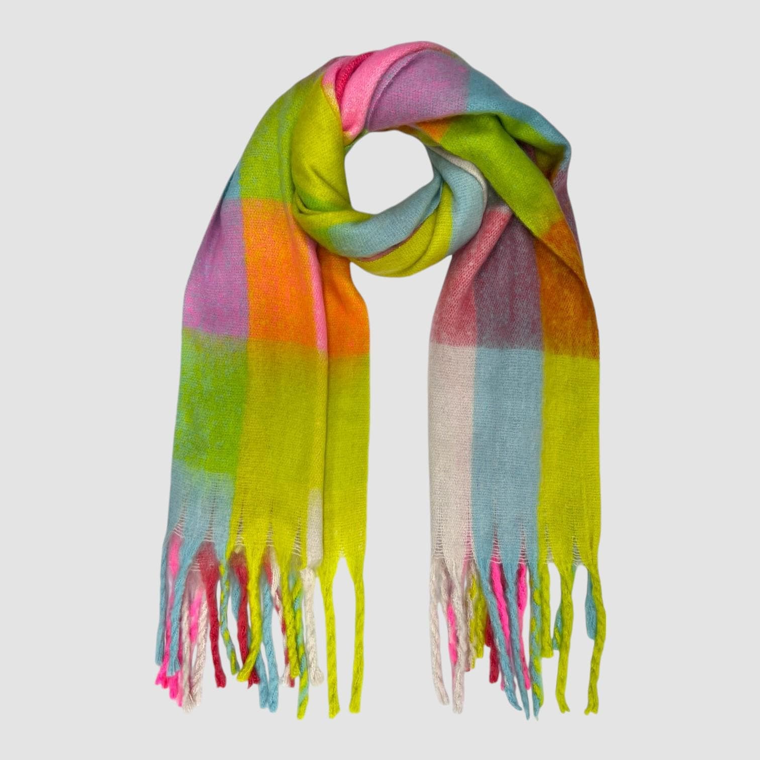 Neon Plaid Wool Blend Scarf: Soft Winter Accessory