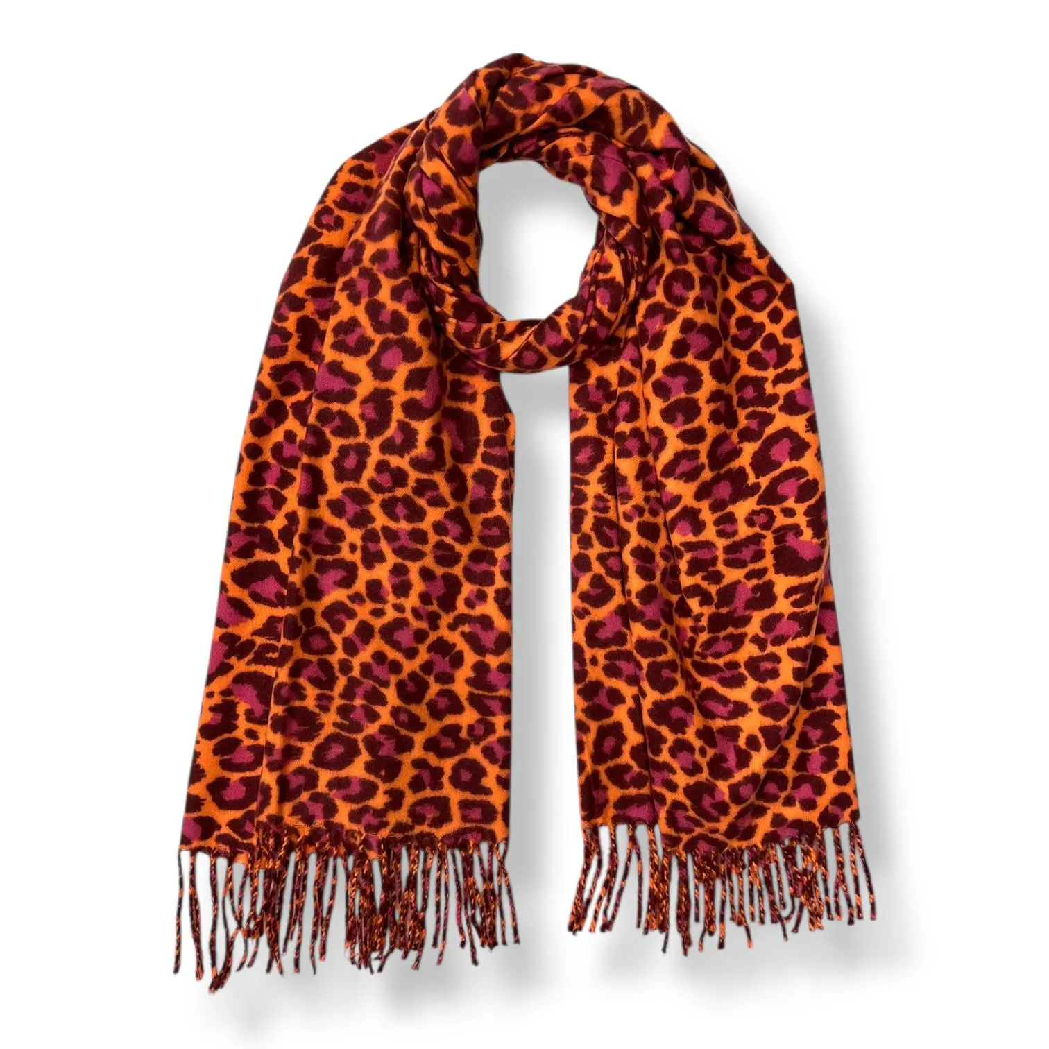 Leopard Print Scarf | Orange Animal Print Polyester Fashion Wrap