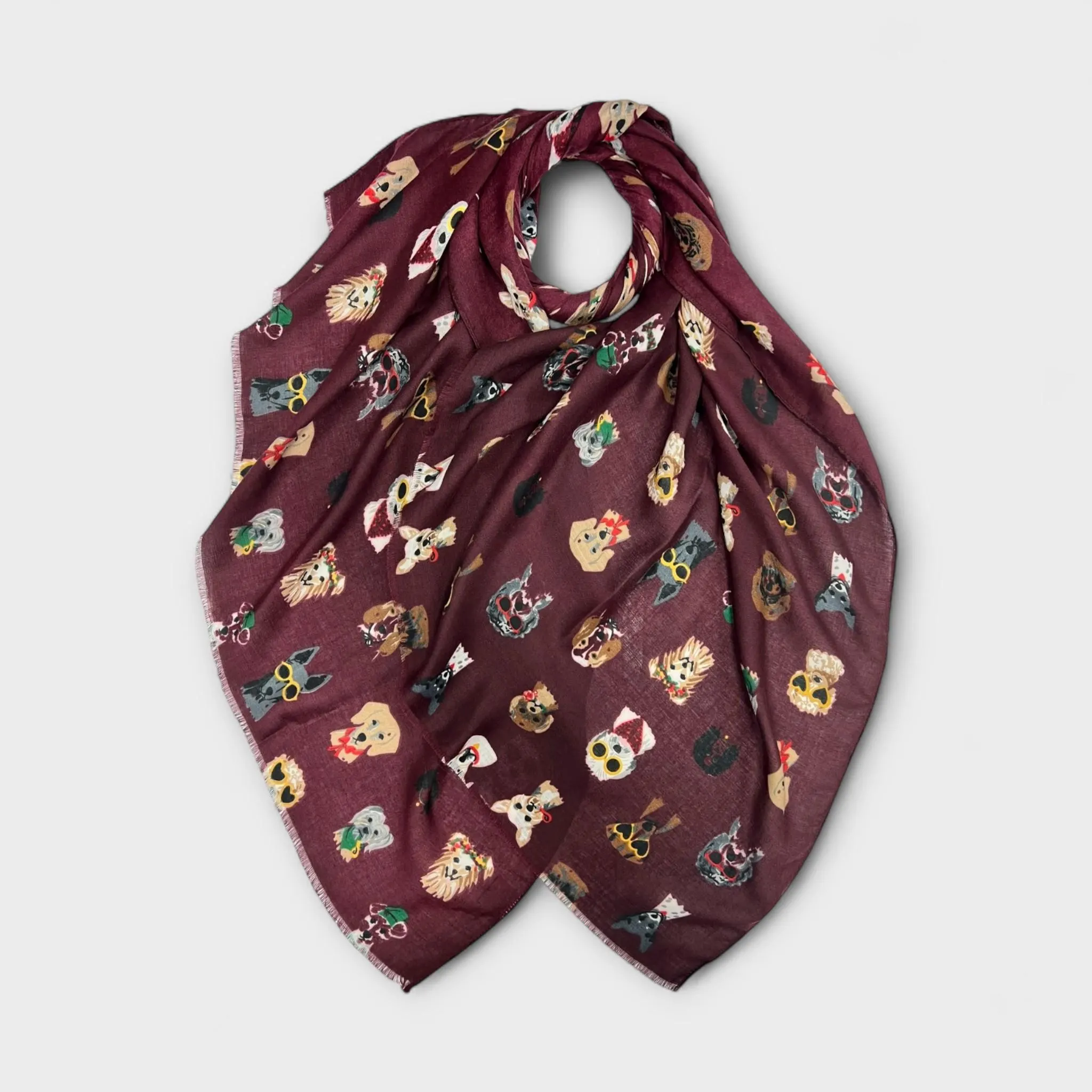 Dog Print Scarf – Lightweight Cotton Blend Animal Wrap, Personalized Gift