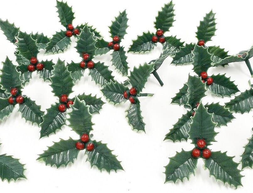 Small plastic holly leaf Christmas cake topper decoration Yule log cupcake  12 x - image 4