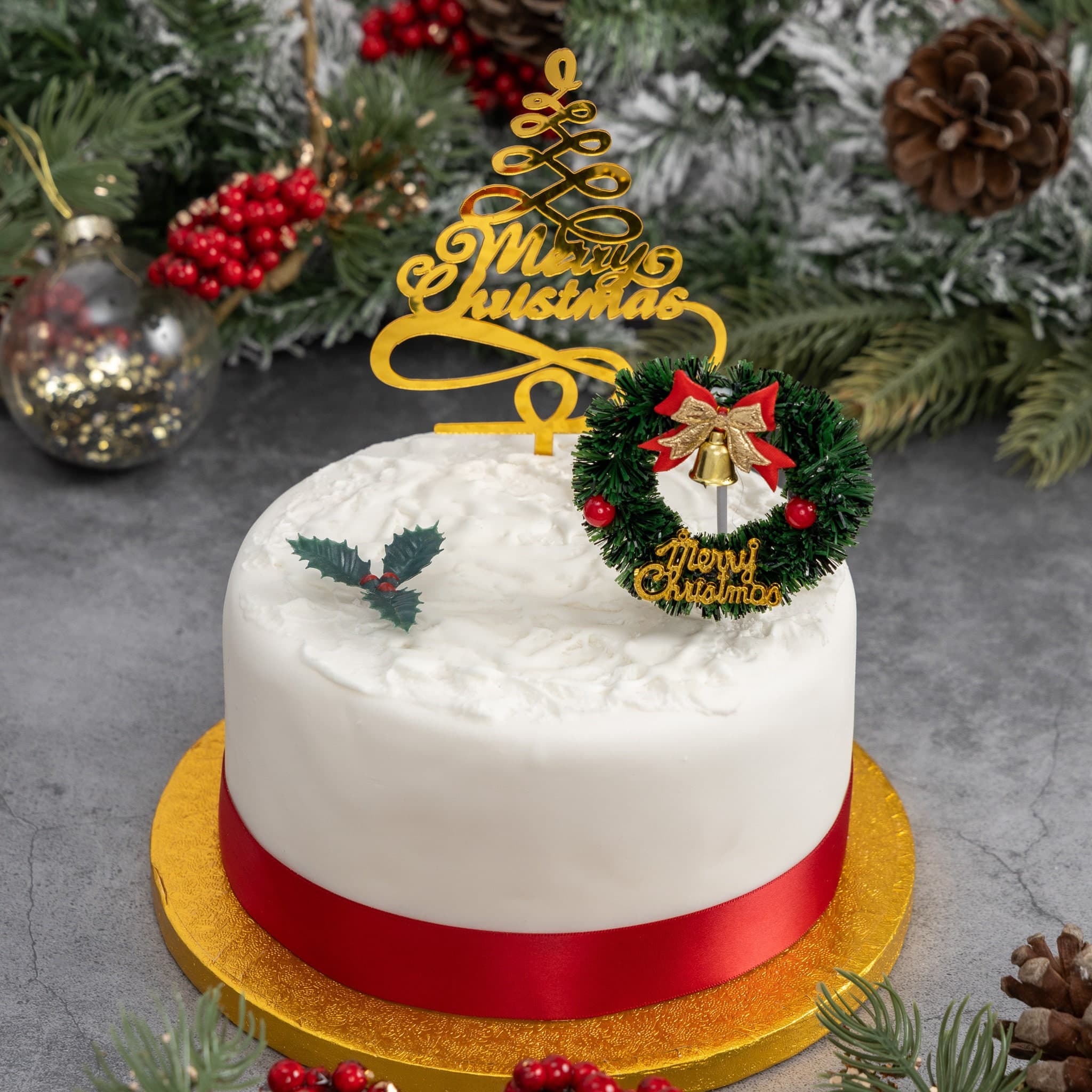3 piece SET Merry Christmas Cake Decorations yule log cupcake toppers - image 3