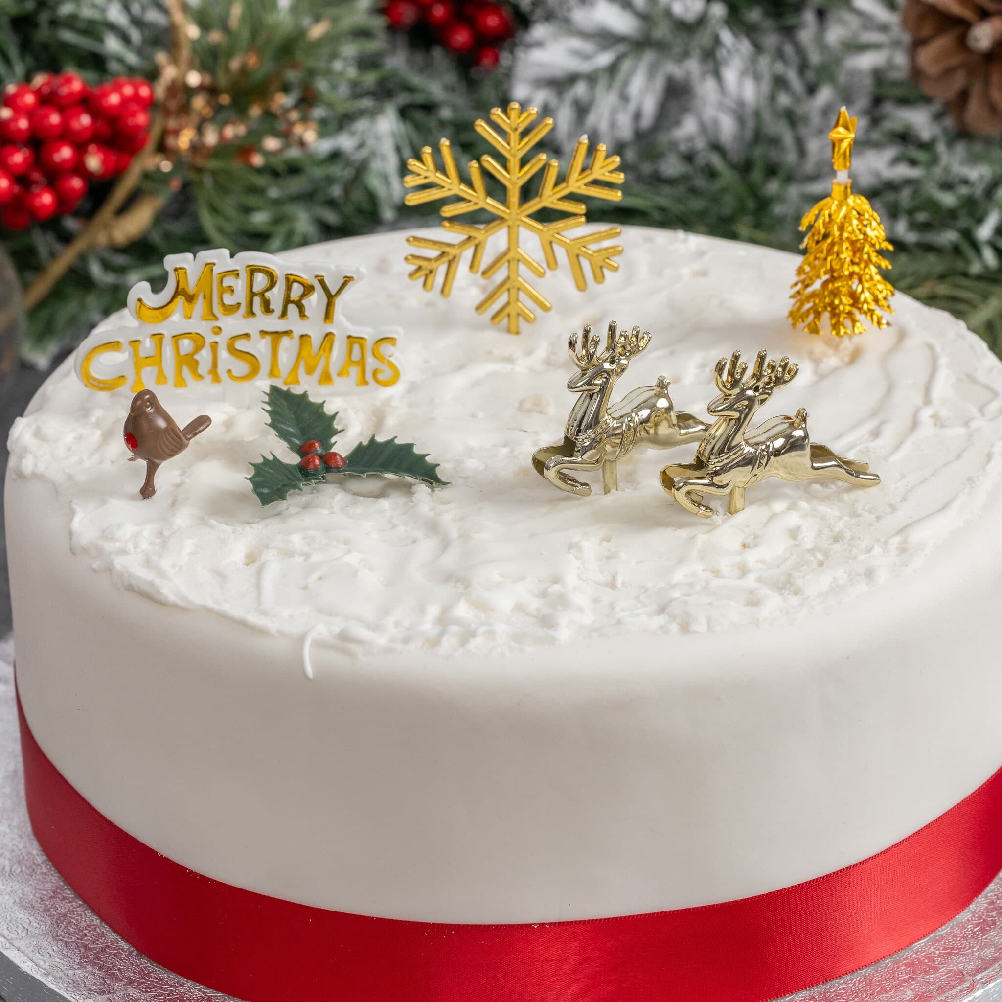 Christmas cake topper gold set holly 7 piece Cake Decorations log cupcake toppers - image 4