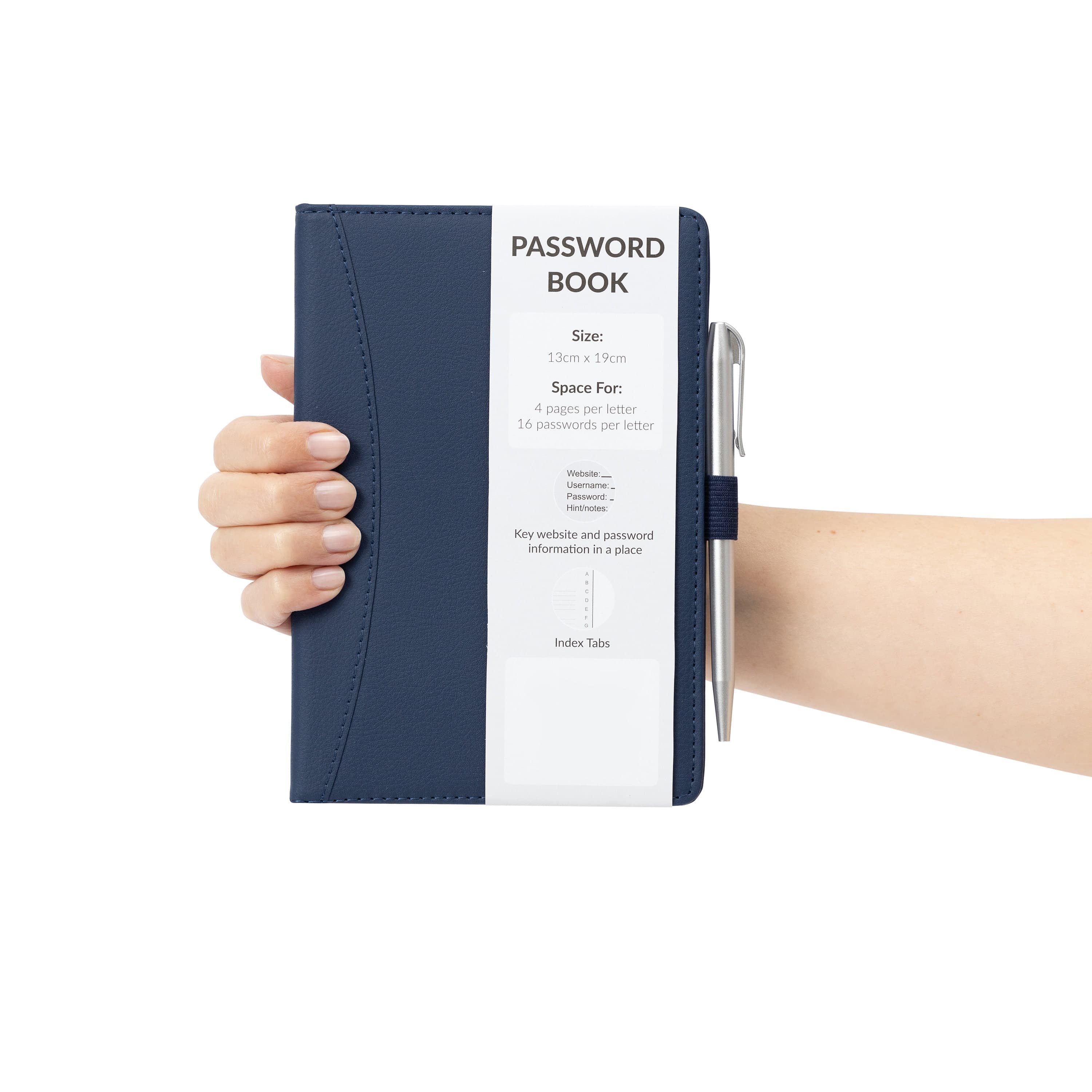 Password Username Book A-Z Index Hard Back A5 Contact Book navy With Pen