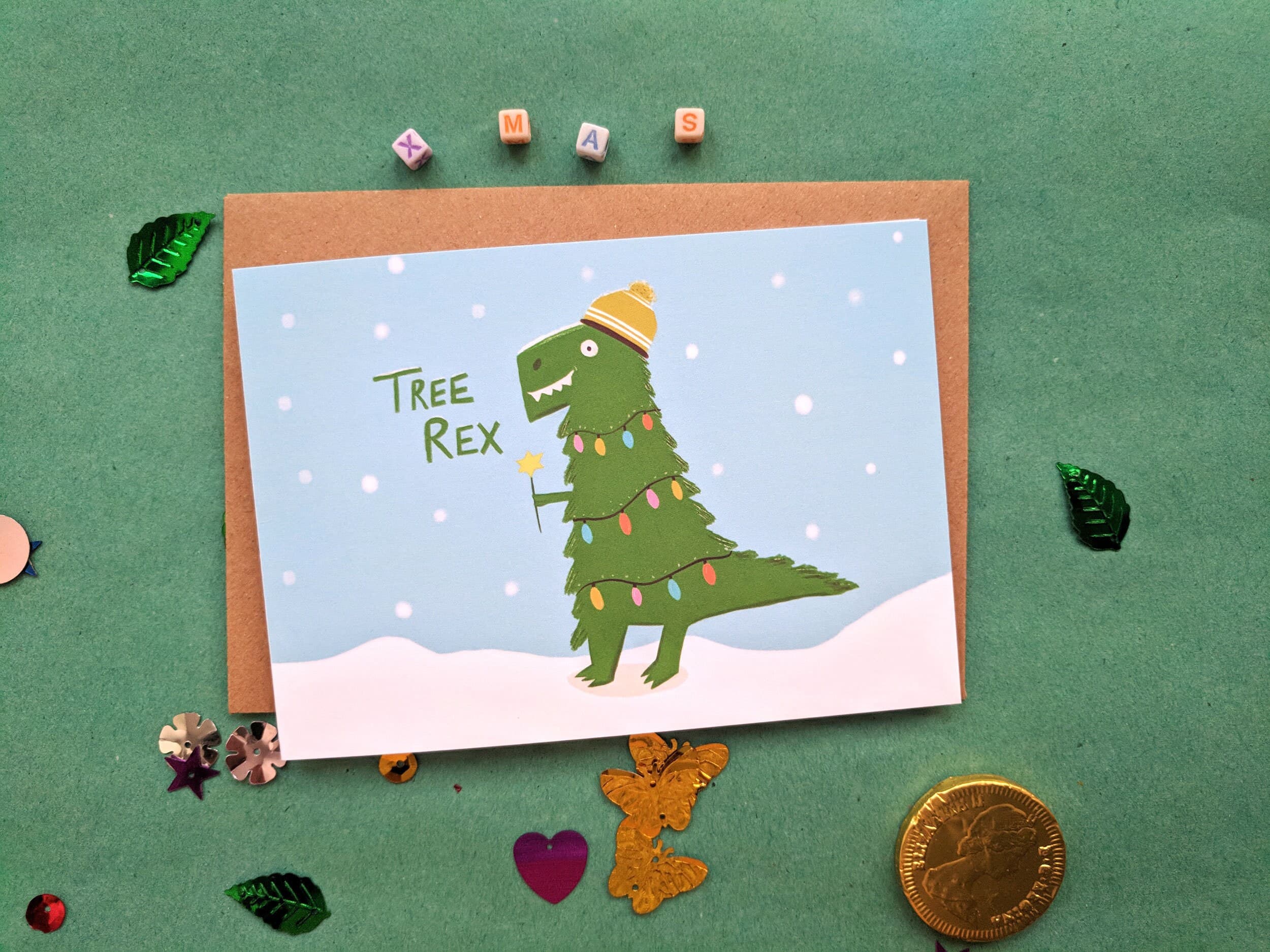 festive Christmas greeting card Dinasour made in uk - image 3