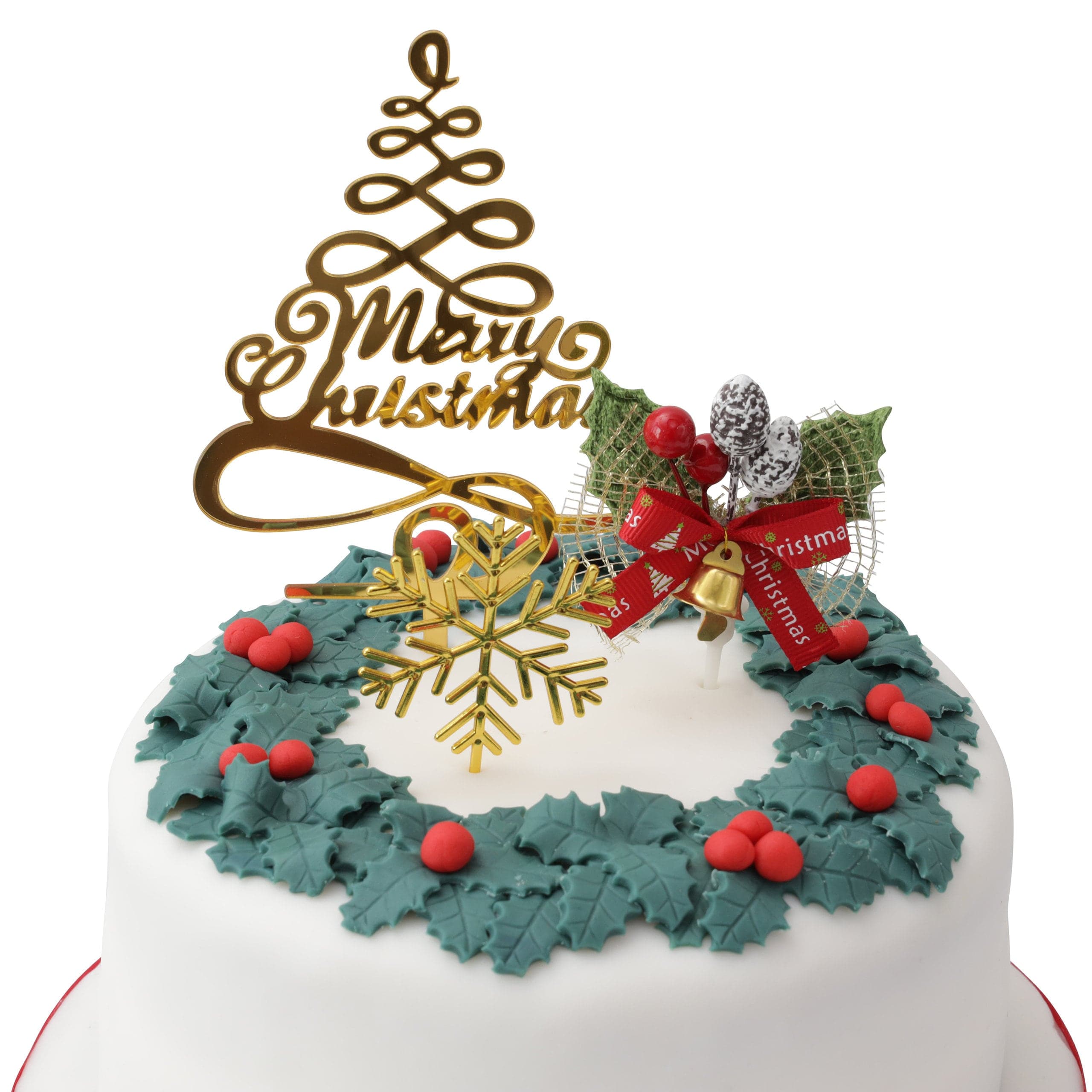 3 piece SET Green or Gold HOLLY Merry Christmas Cake Decorations log cupcake toppers - image 4
