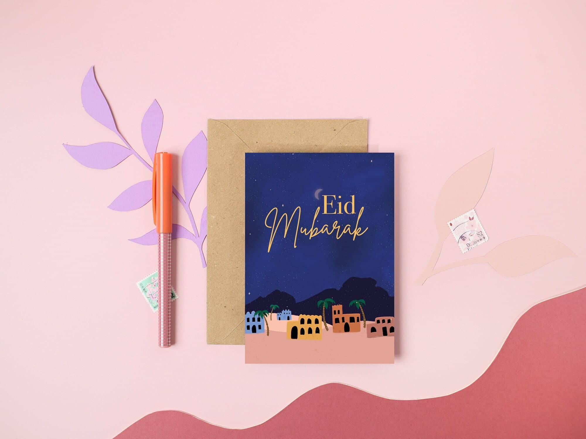 Eid Mubarak Greeting Card: Hand-Painted Arabian Night Design - image 3