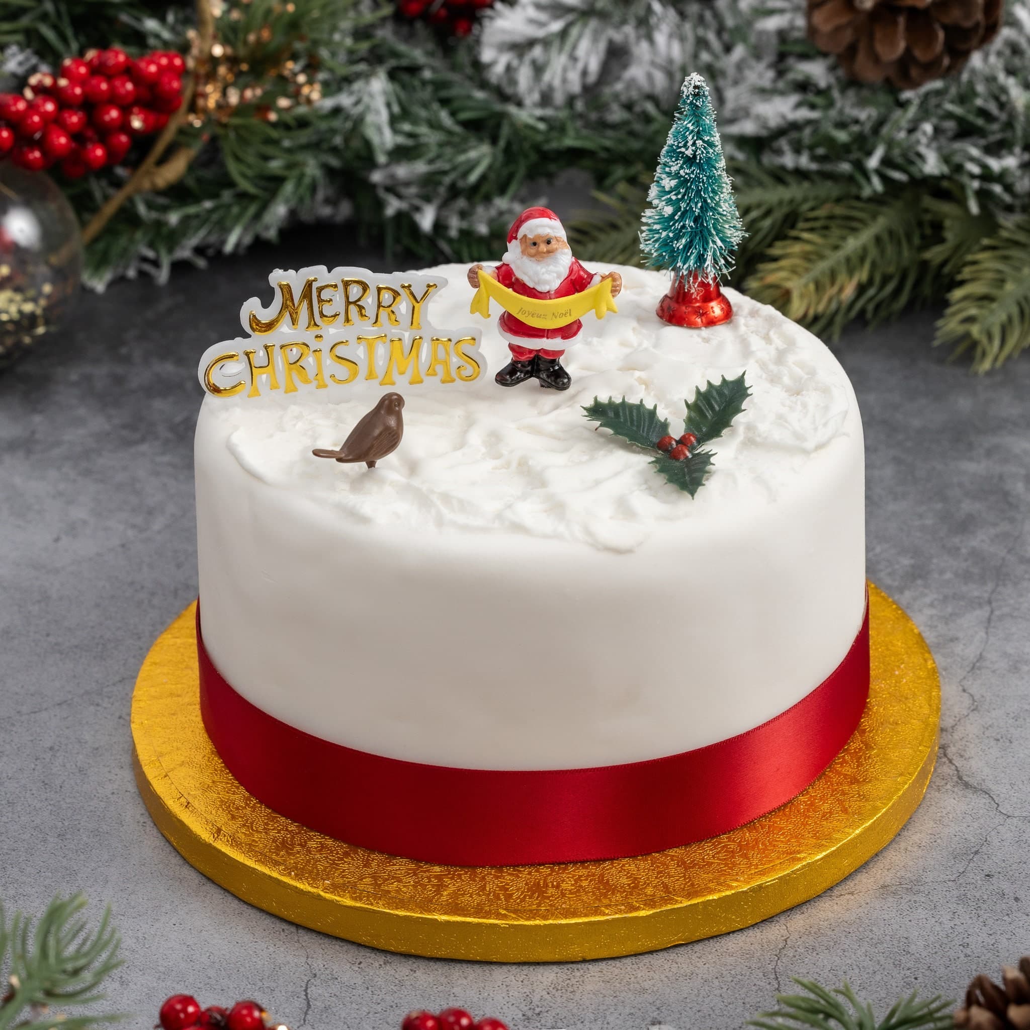 5 piece SET Merry Christmas Cake Decorations yule log cupcake toppers - image 5
