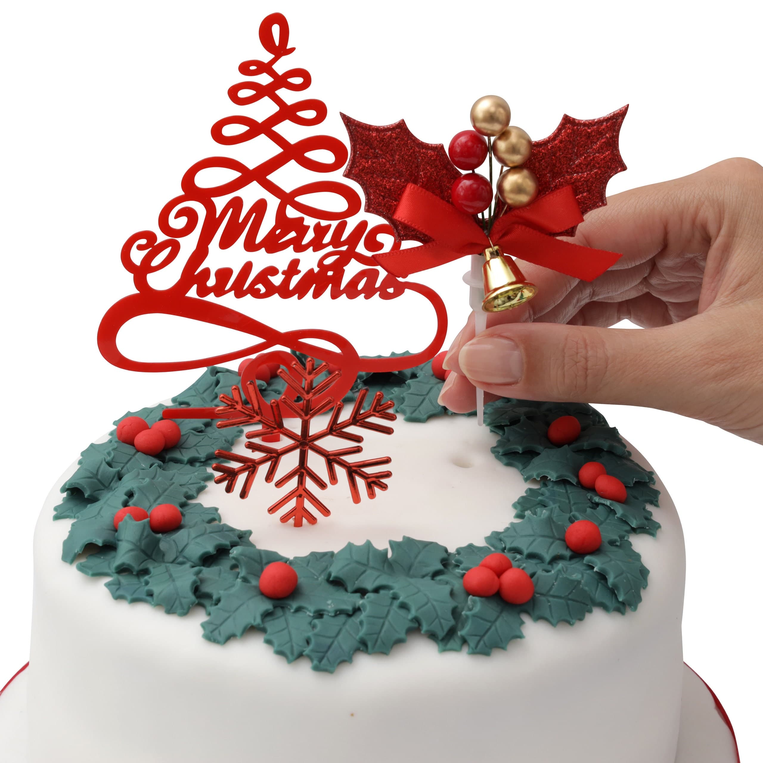3 piece SET Green or Gold HOLLY Merry Christmas Cake Decorations log cupcake toppers - image 5