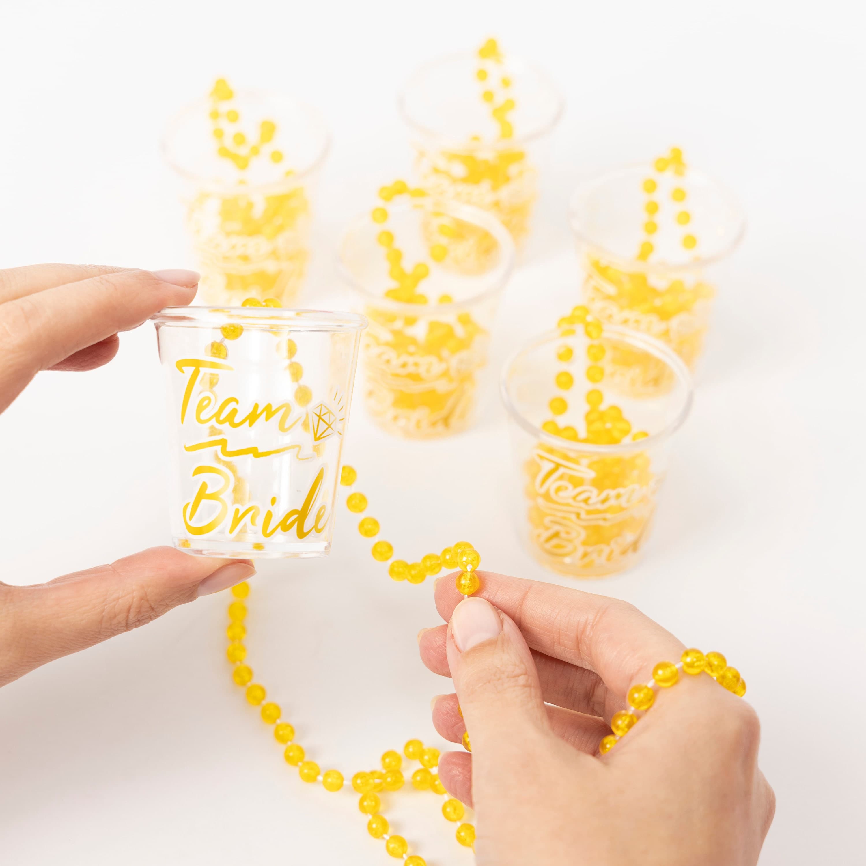 Team bride Yellow Hen Night Party bride to be Shot Glass Glasses & Necklace