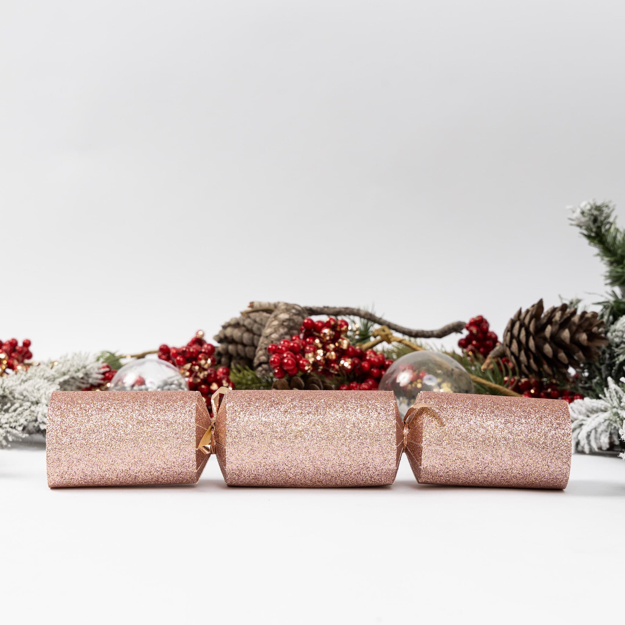 12 Make Your Own Christmas Cracker kit Crackers Hats Snaps ROSE GOLD GLITTER - image 3