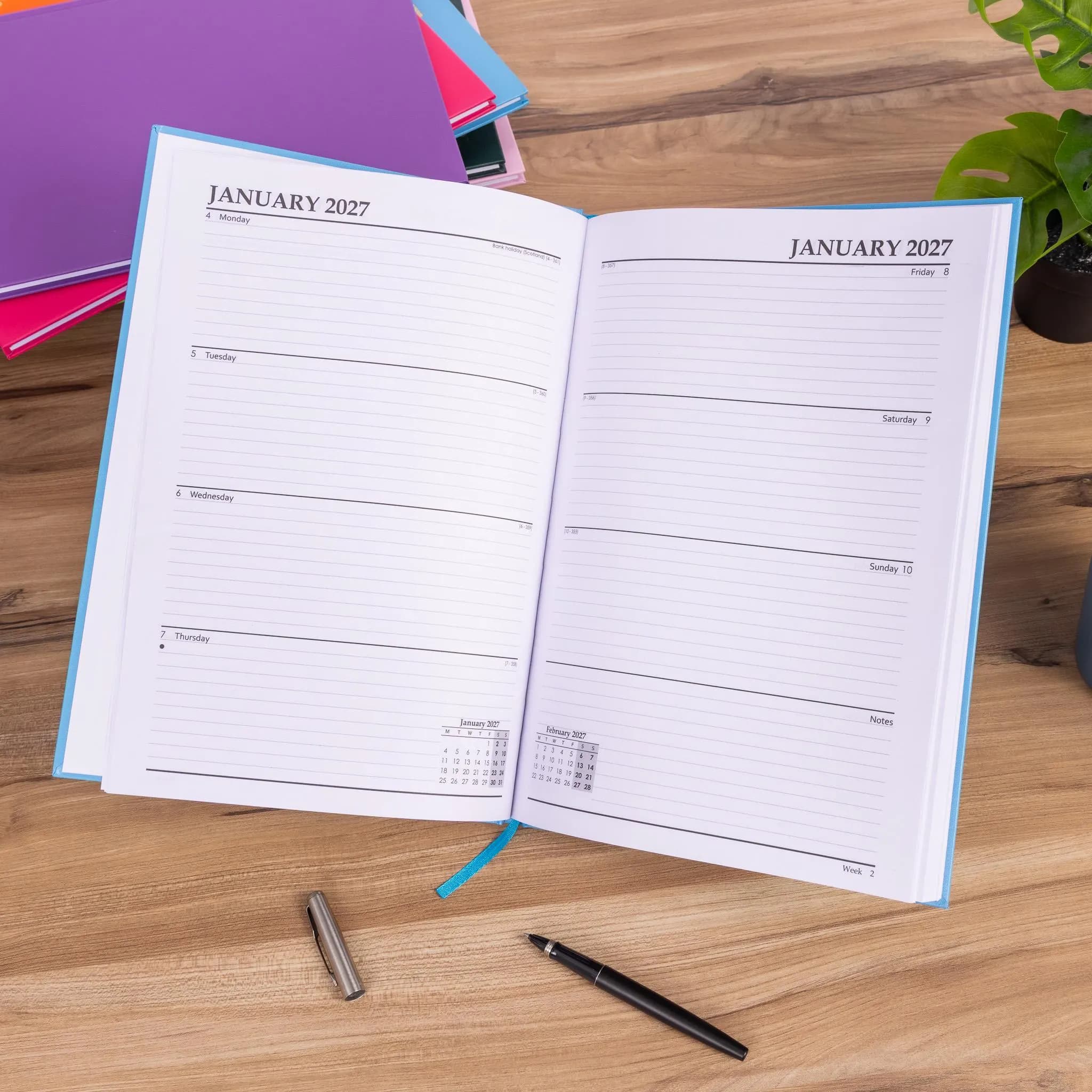 2027 Diary A4 Week to View, Large Hardback Desk Planner in 12 Colours, Full Year Office Diary - image 5
