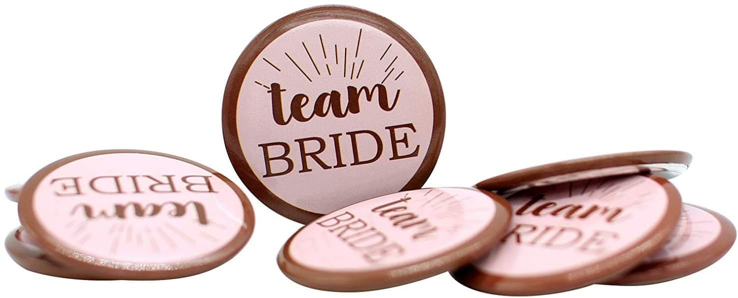 Team Bride Badges: Pink Hen Party Accessories (Pack of 8)