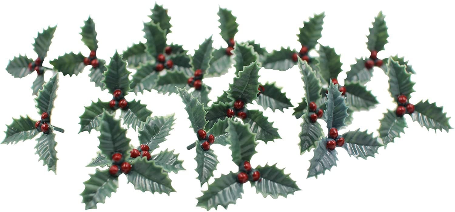 Plastic Holly Leaf Cake Decoration: Christmas Cupcake Topper (37mm, 20pc) - image 3