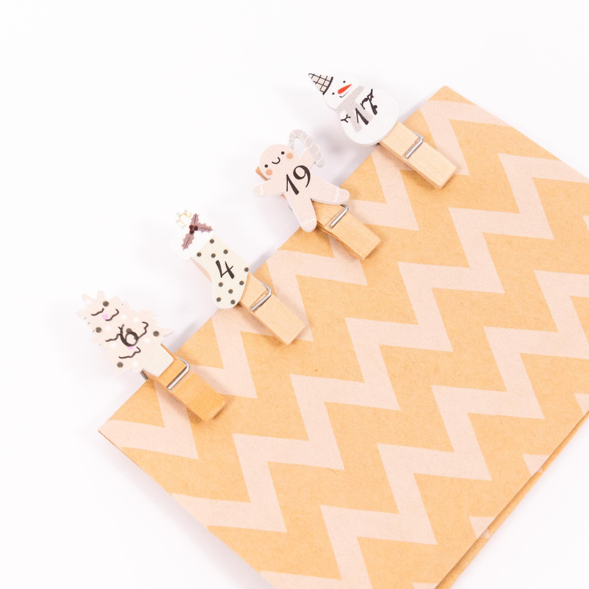 24 Advent Calendar Pegs Numbered Make Your Own Calendar Craft Pink Stockings - image 3