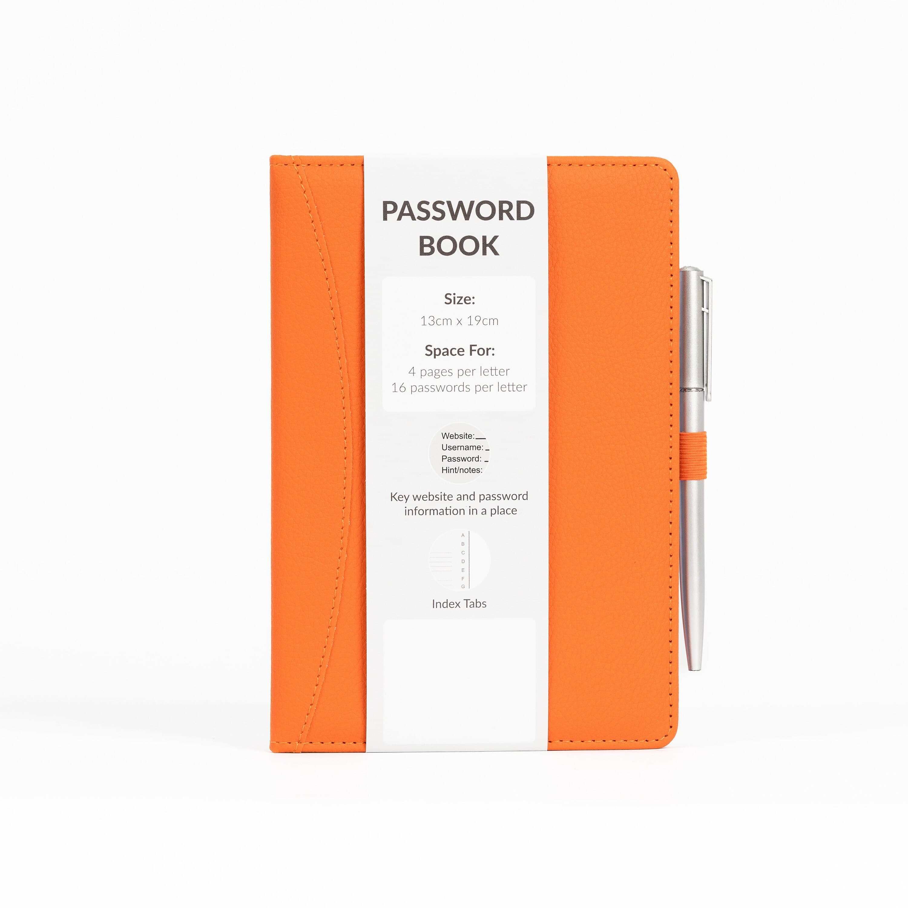 Password Username Book A-Z Index Hard Back A5 Contact Book Orange With Pen - image 5