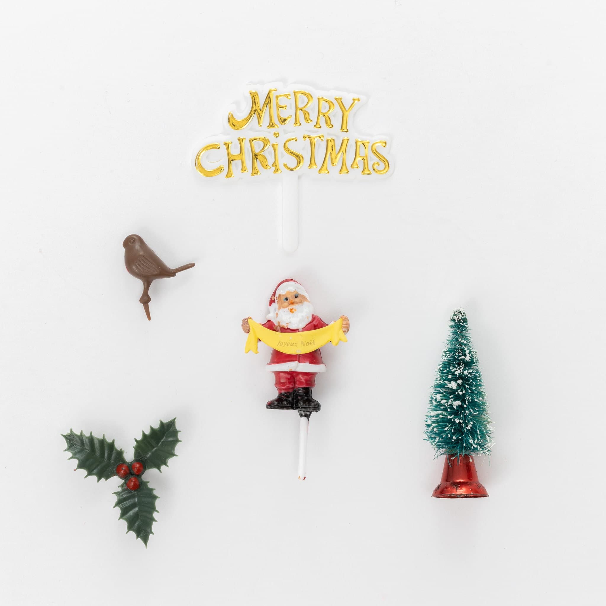 5 piece SET Merry Christmas Cake Decorations yule log cupcake toppers - image 4