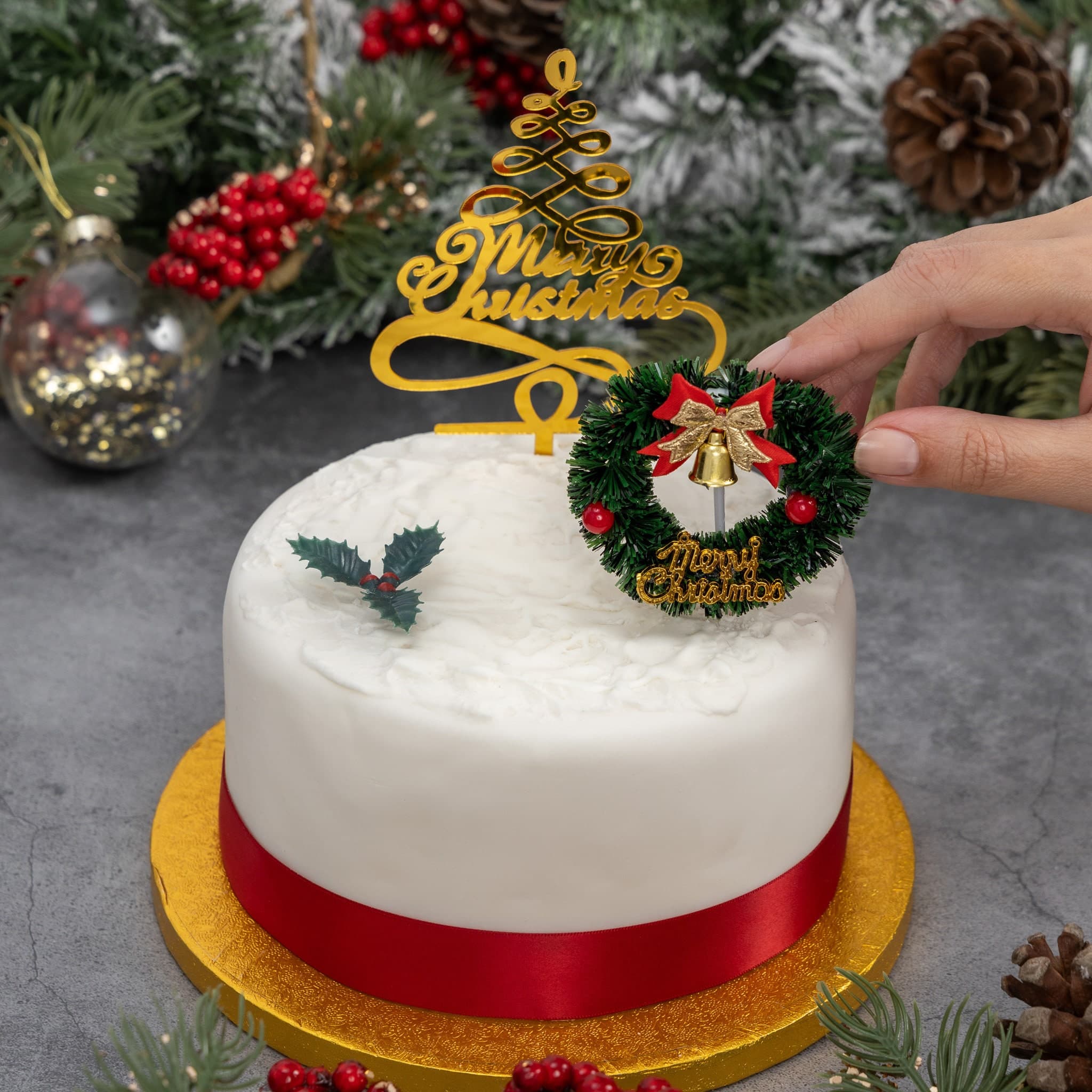 3 piece SET Merry Christmas Cake Decorations yule log cupcake toppers - image 5