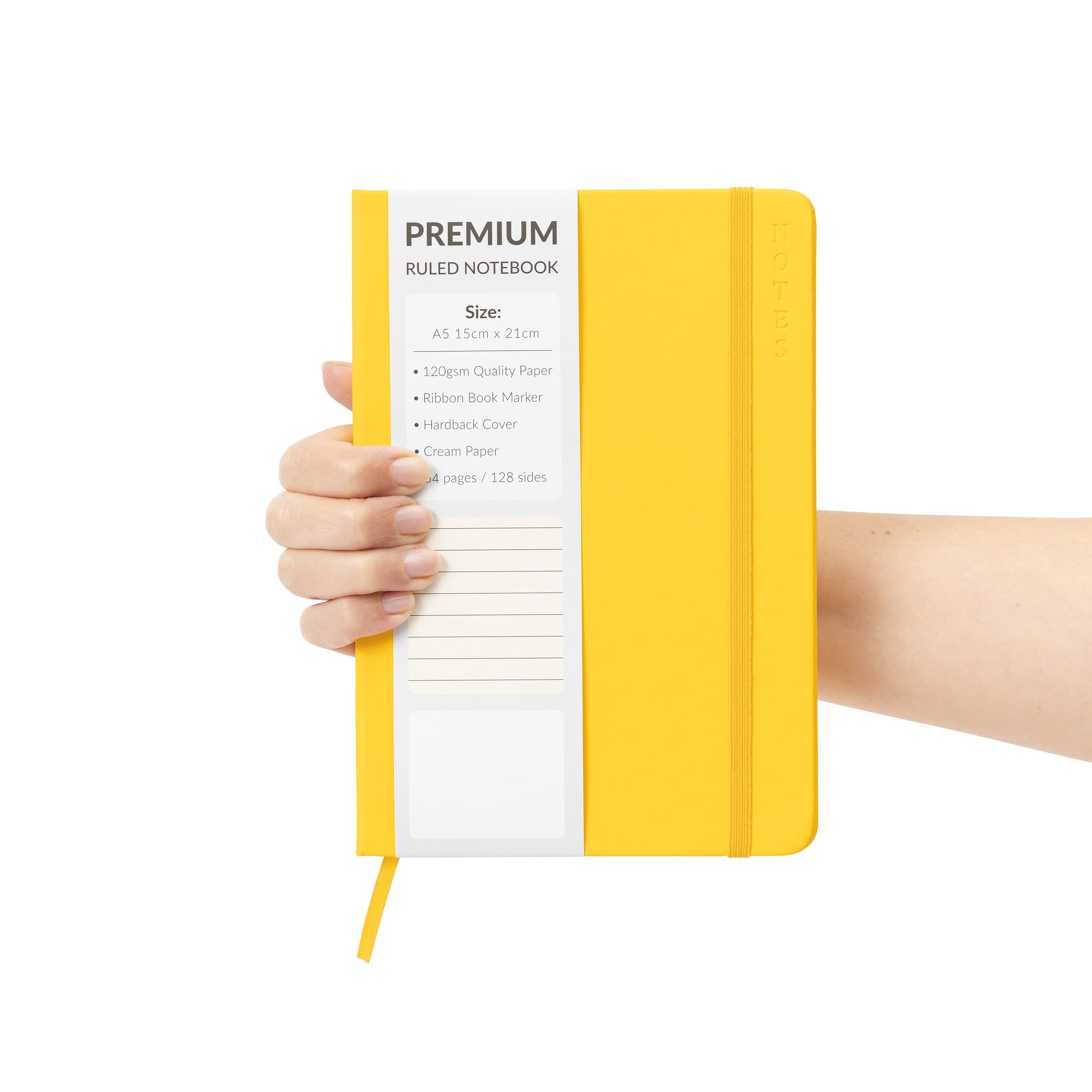 Yellow A5 Hardback Notebook, Lined Journal with Ribbon