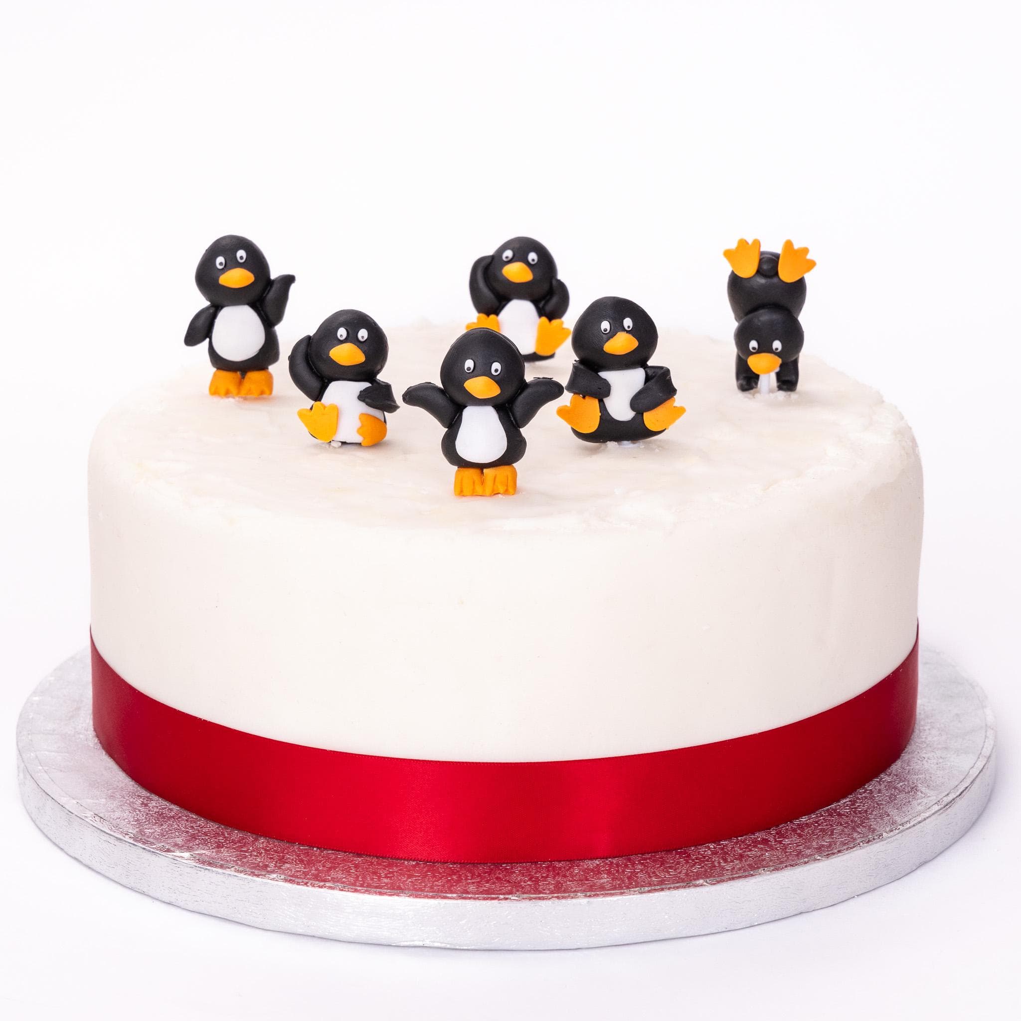 mini Penguin Christmas Cake Decorations yule log cupcake toppers 6 x - image 5