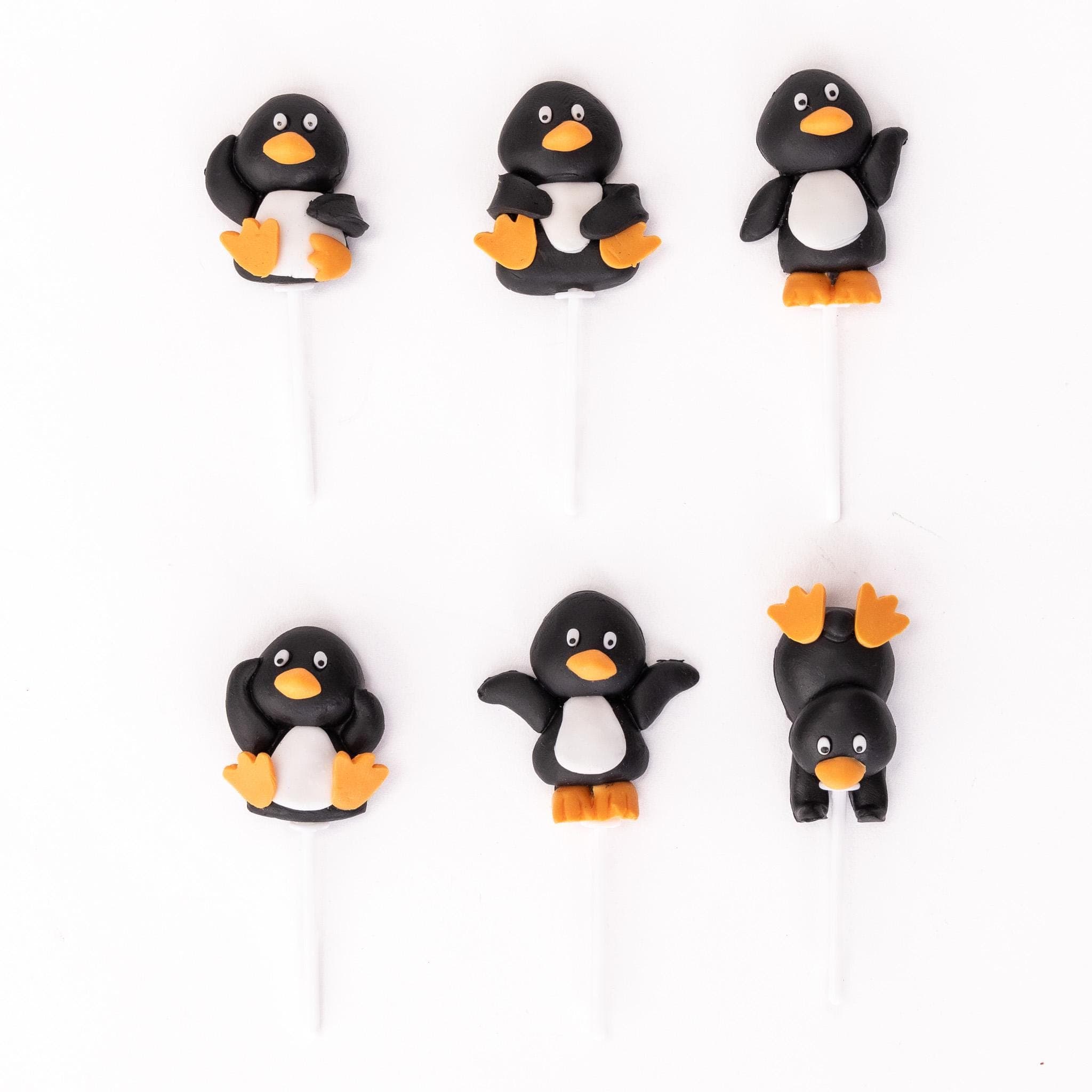 mini Penguin Christmas Cake Decorations yule log cupcake toppers 6 x - image 4