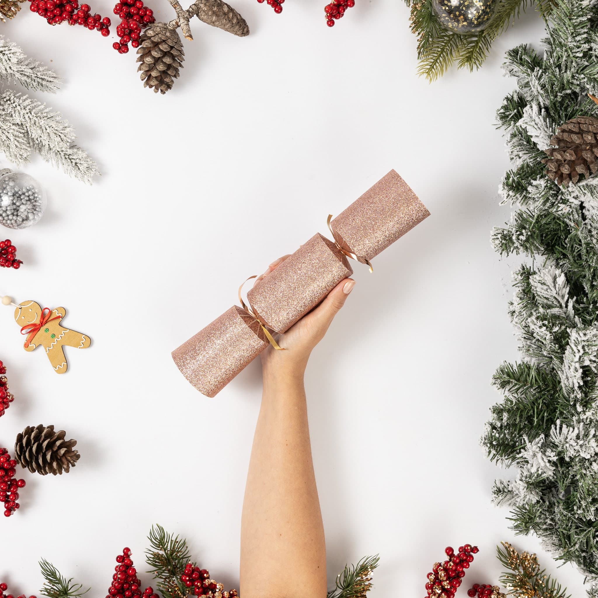 12 Make Your Own Christmas Cracker kit Crackers Hats Snaps ROSE GOLD GLITTER - image 4