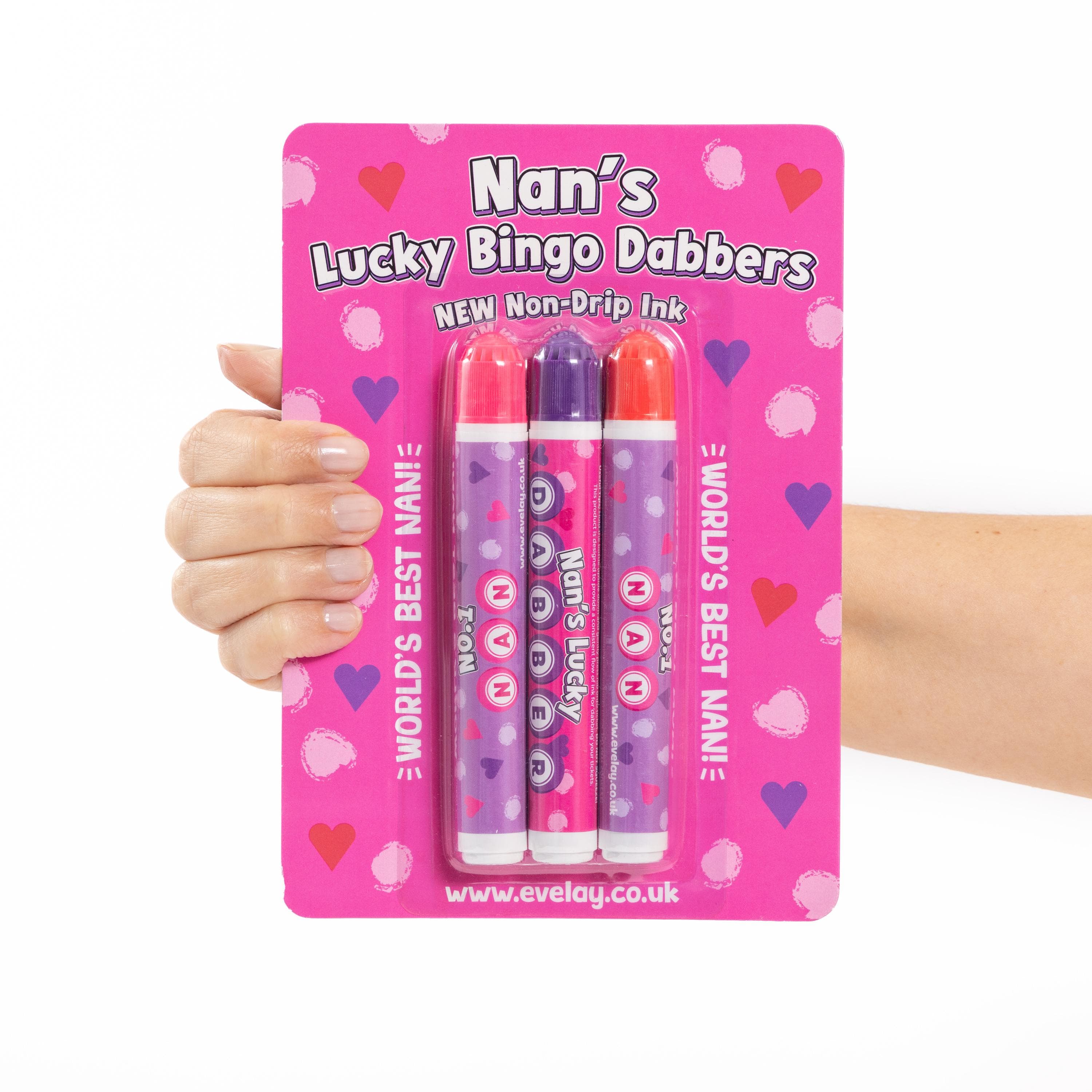 Best Nan Bingo Dabbers - Purple, Pink, Red Ink - 3 Pack Gift