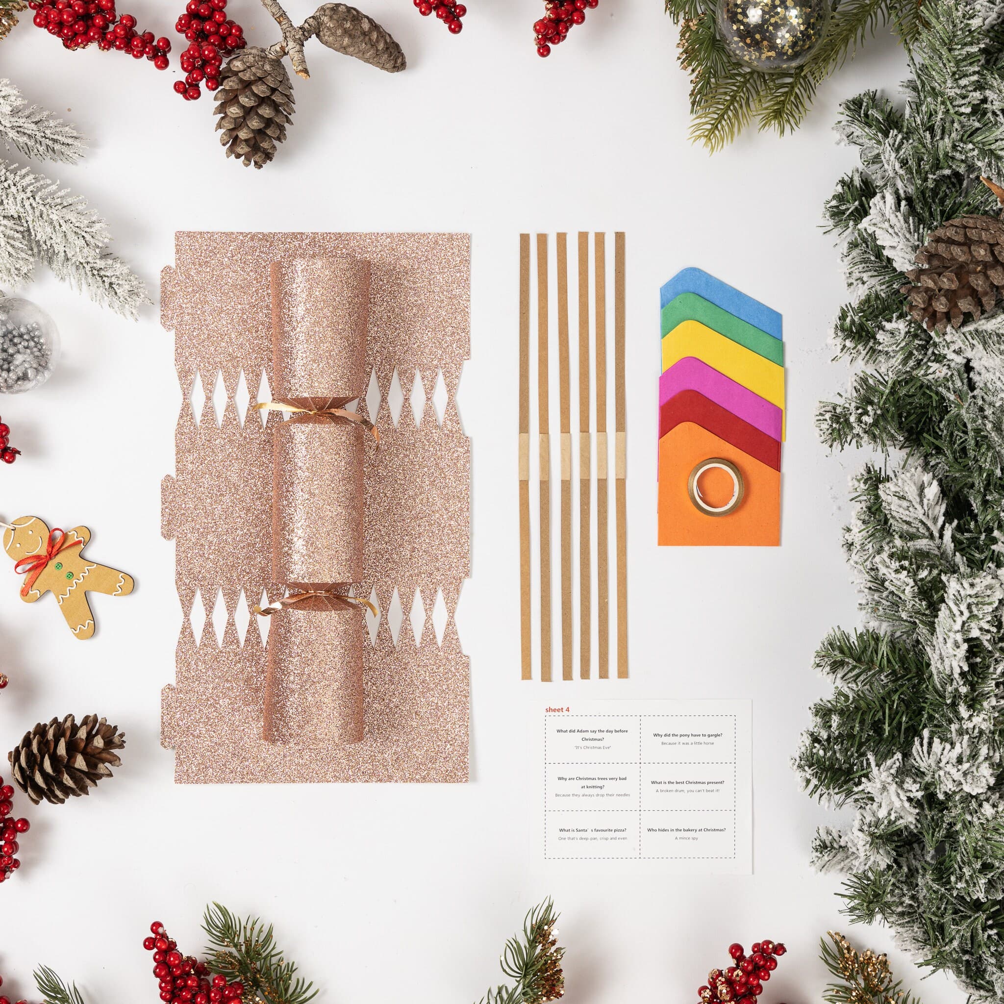 12 Make Your Own Christmas Cracker kit Crackers Hats Snaps ROSE GOLD GLITTER - image 5