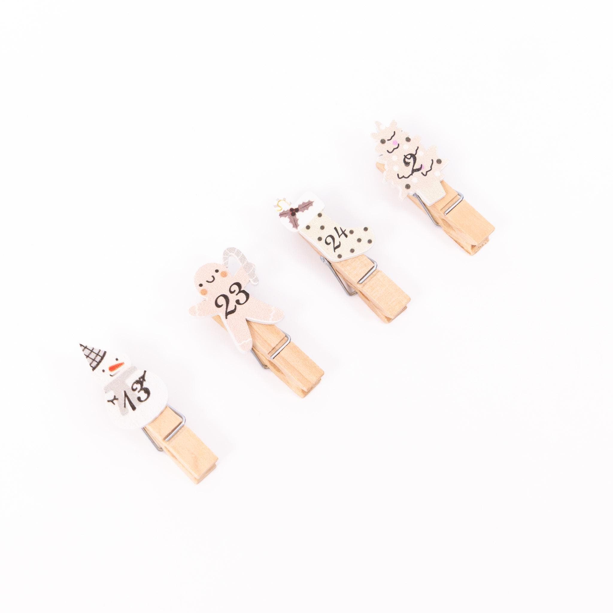 24 Advent Calendar Pegs Numbered Make Your Own Calendar Craft Pink Stockings