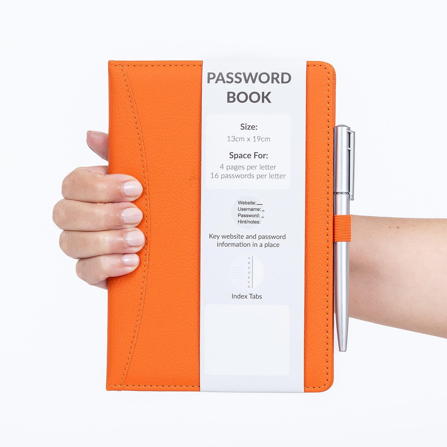 Password Username Book A-Z Index Hard Back A5 Contact Book Orange With Pen