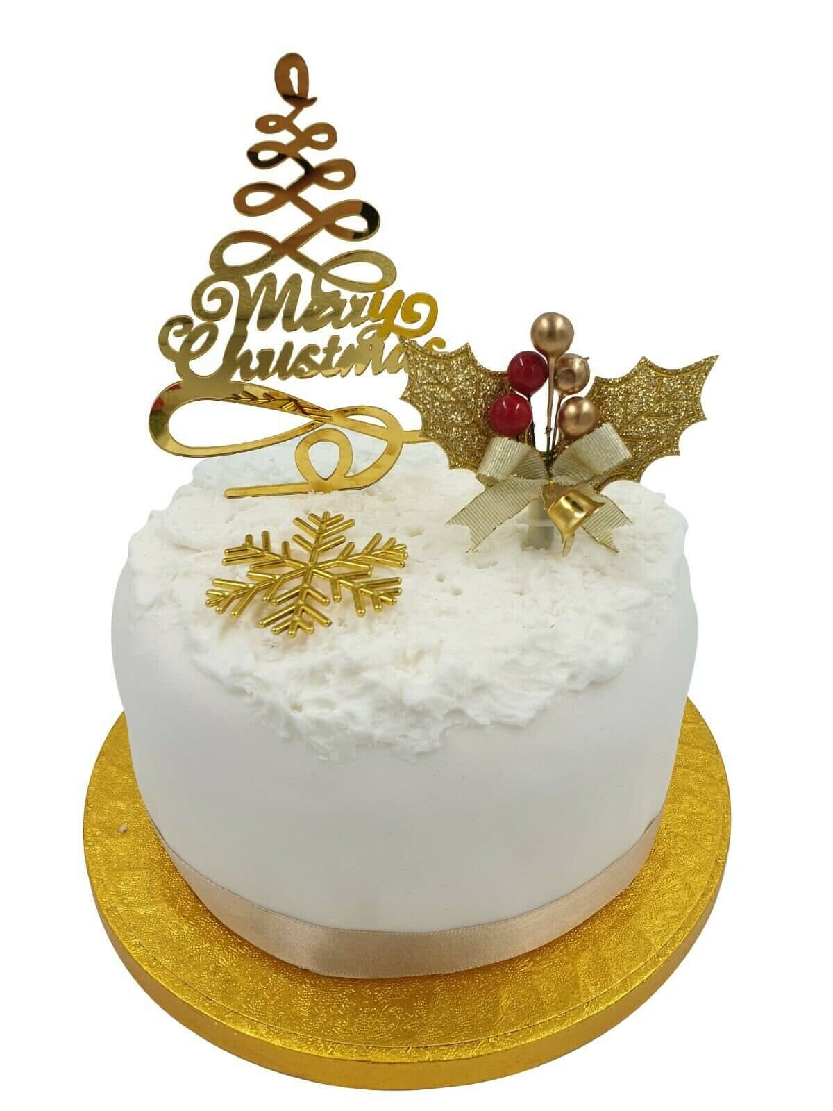 3 piece SET Green or Gold HOLLY Merry Christmas Cake Decorations log cupcake toppers - image 3