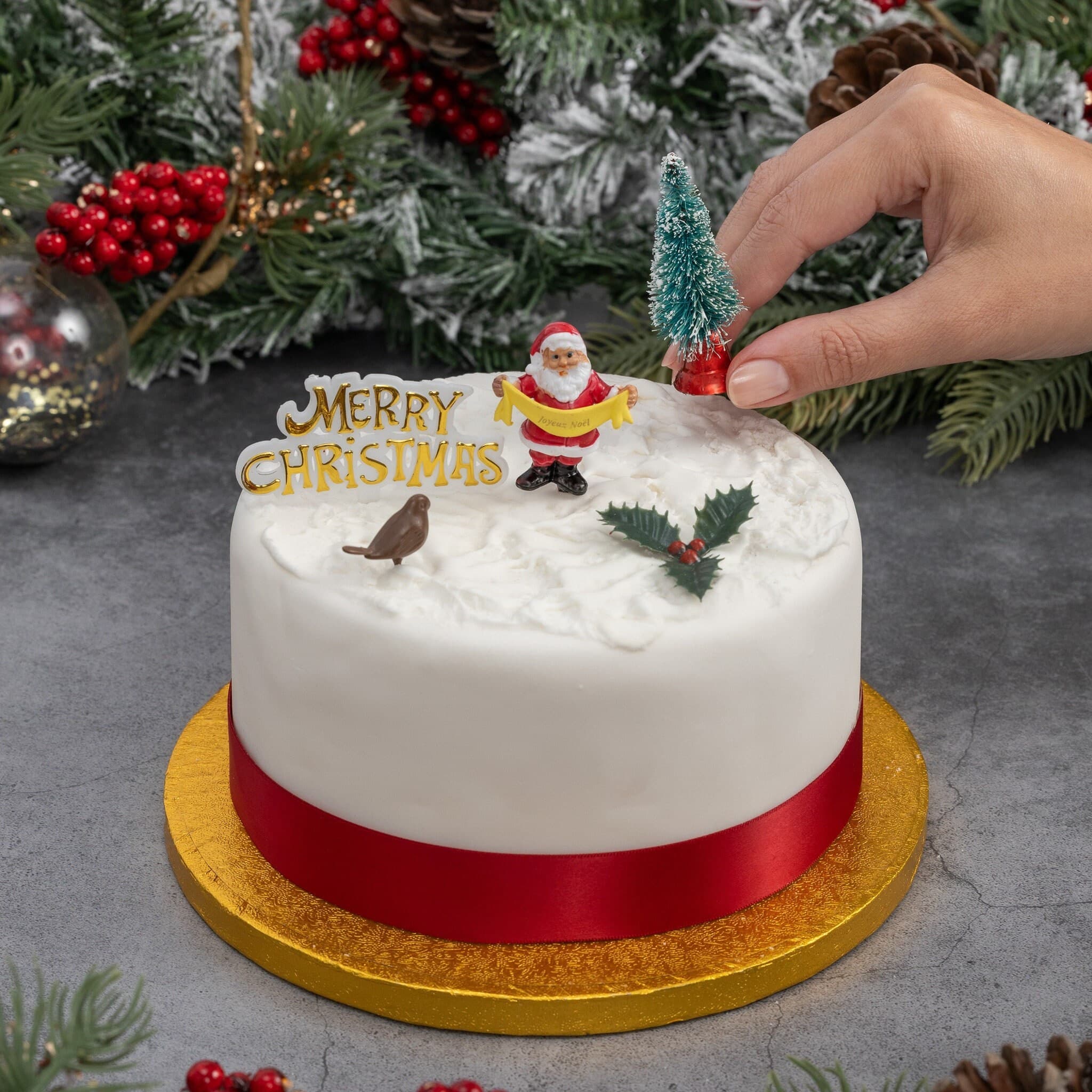 5 piece SET Merry Christmas Cake Decorations yule log cupcake toppers - image 3