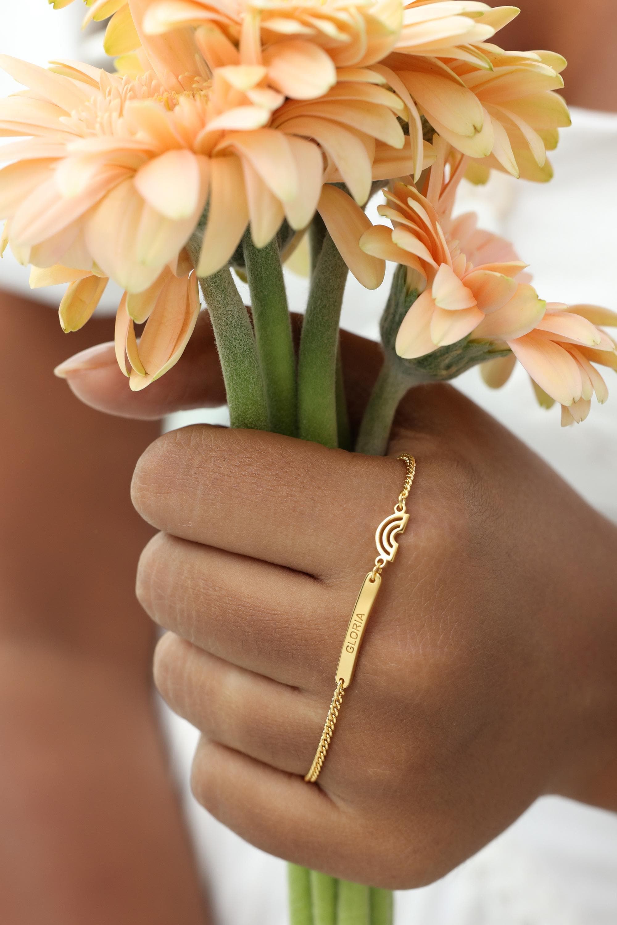 Custom Mini Bar Bracelet with Rainbow Charm | Dainty Memorial Jewelry | Mother’s Day Gifts