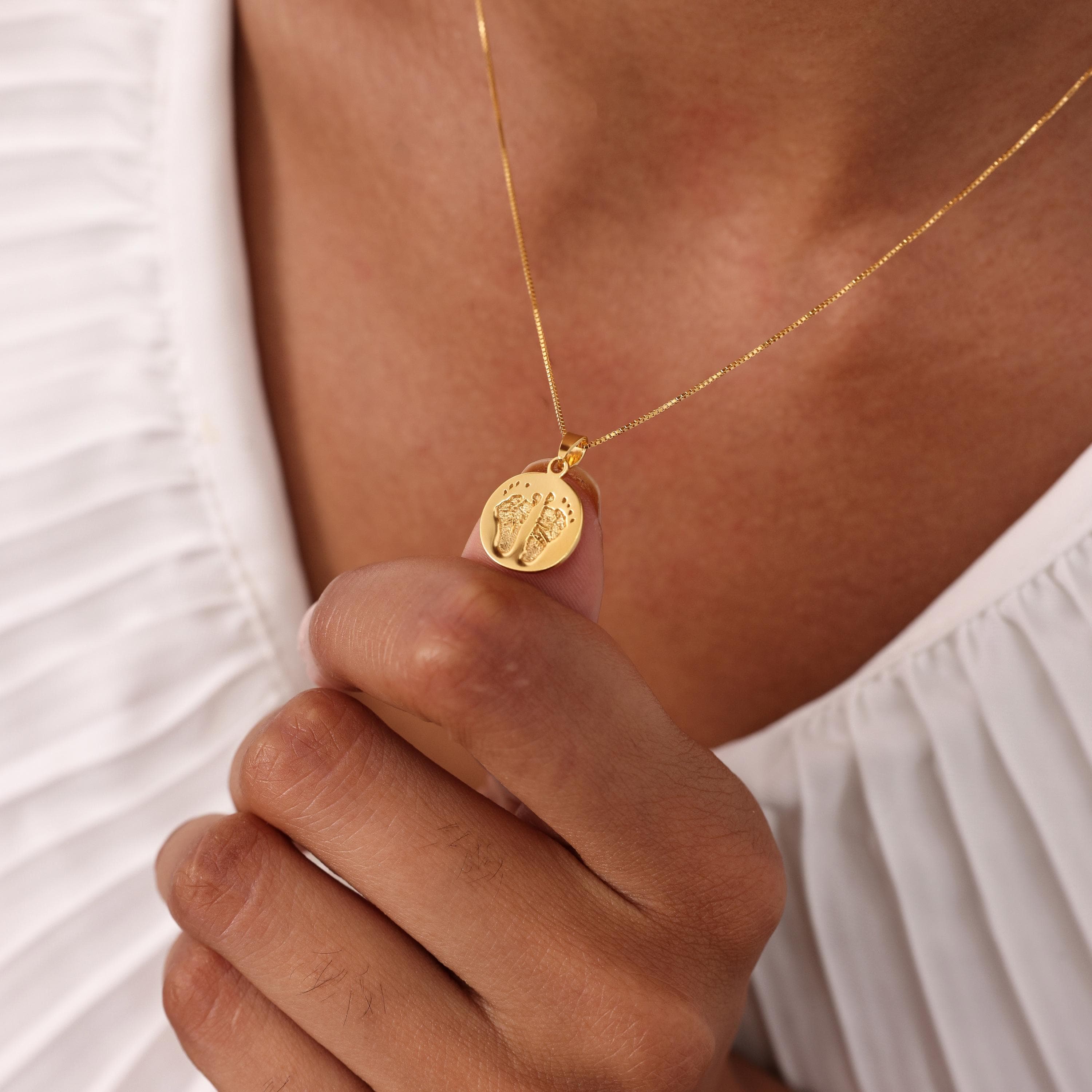 Circle Charm Footprint Necklace | Baby Footprints Jewelry | Mother's Day - Christmas Gifts