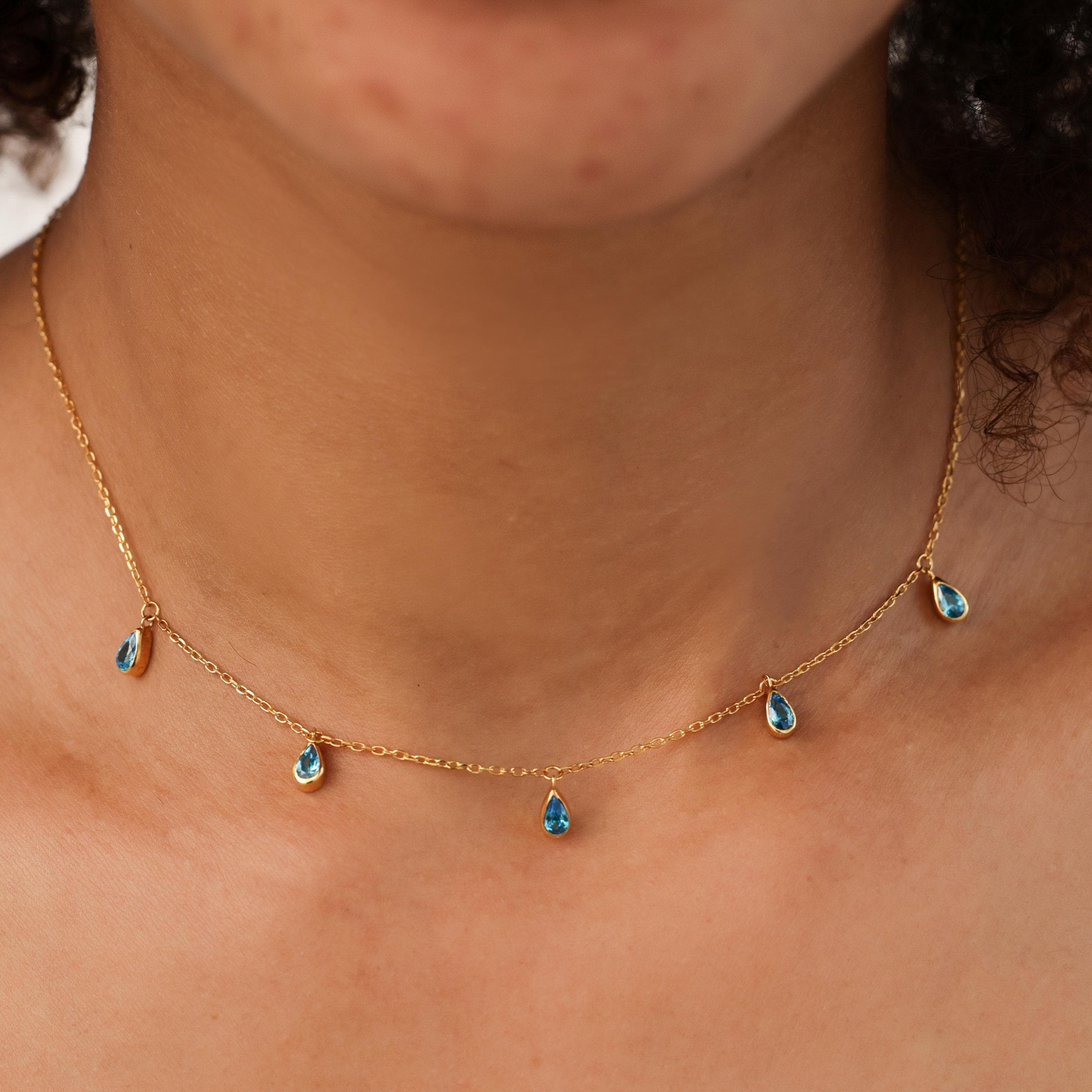 Customizable Birthstone Necklace | Tear Drop Gem Choker | Gemstone Jewelry | Mother's Day - Christmas Gifts - image 5