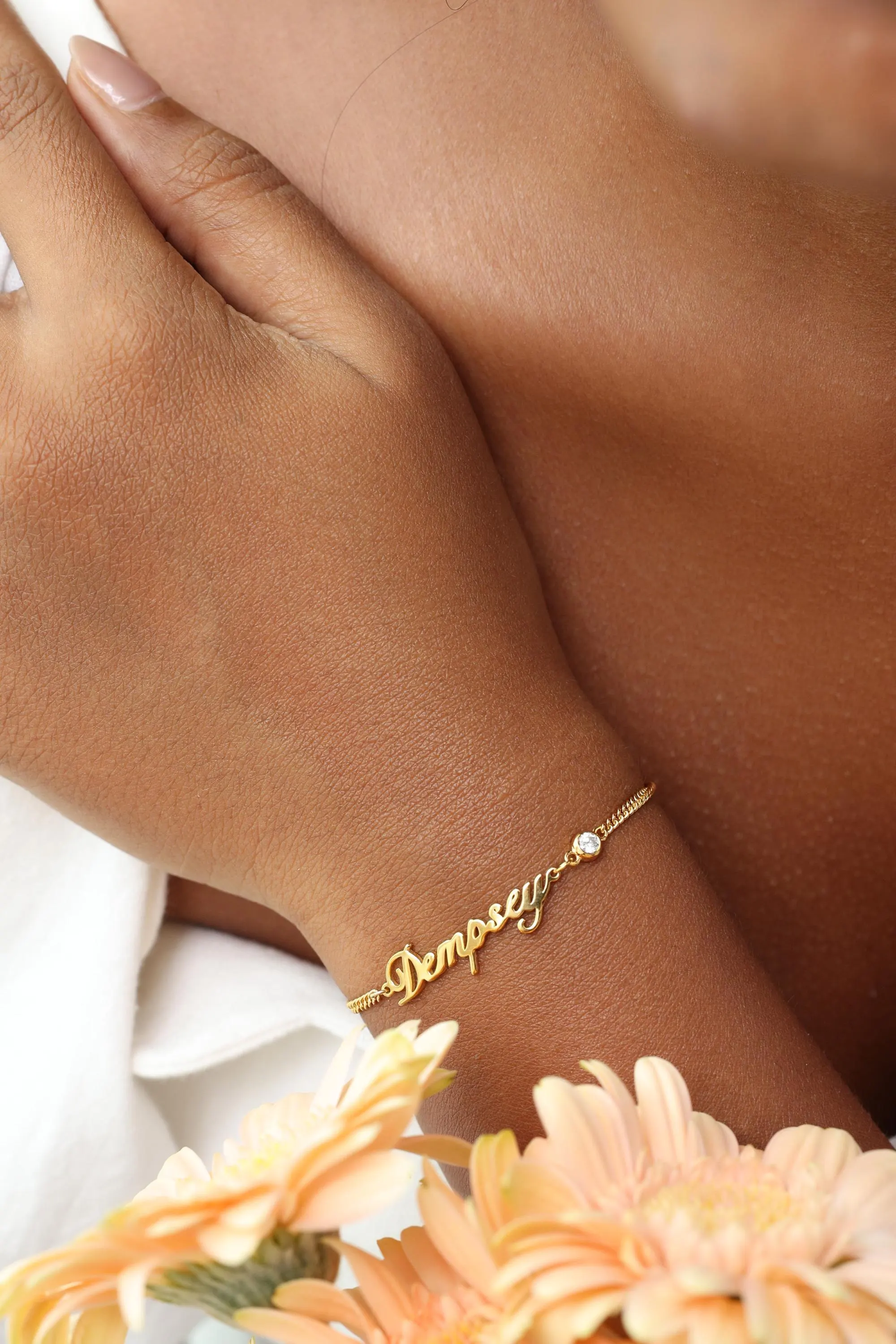 Name Birth Stone Bracelet TSK Silver | Minimal Names Bracelets | Mother's Day - Christmas Gifts