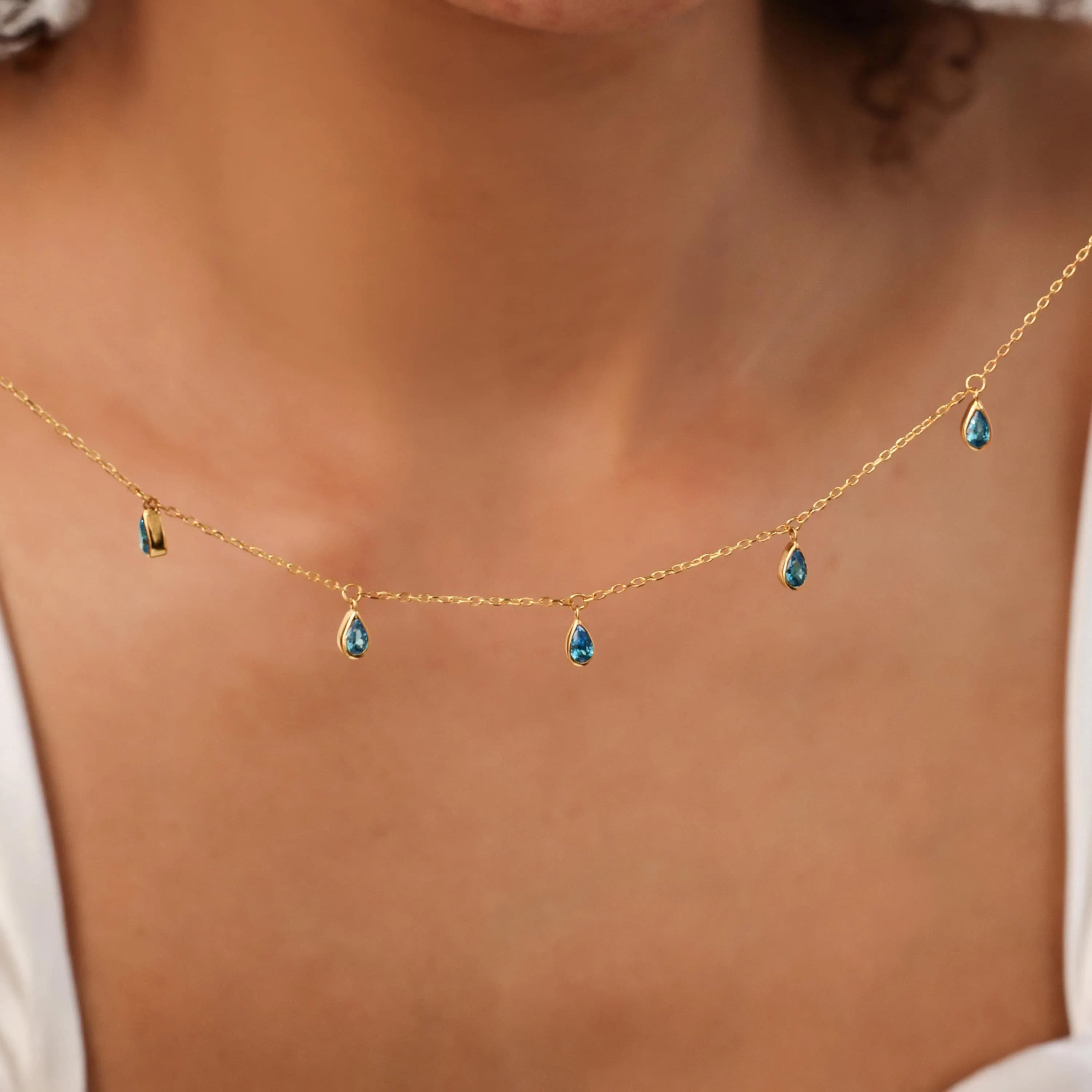 Customizable Birthstone Necklace | Tear Drop Gem Choker | Gemstone Jewelry | Mother's Day - Christmas Gifts
