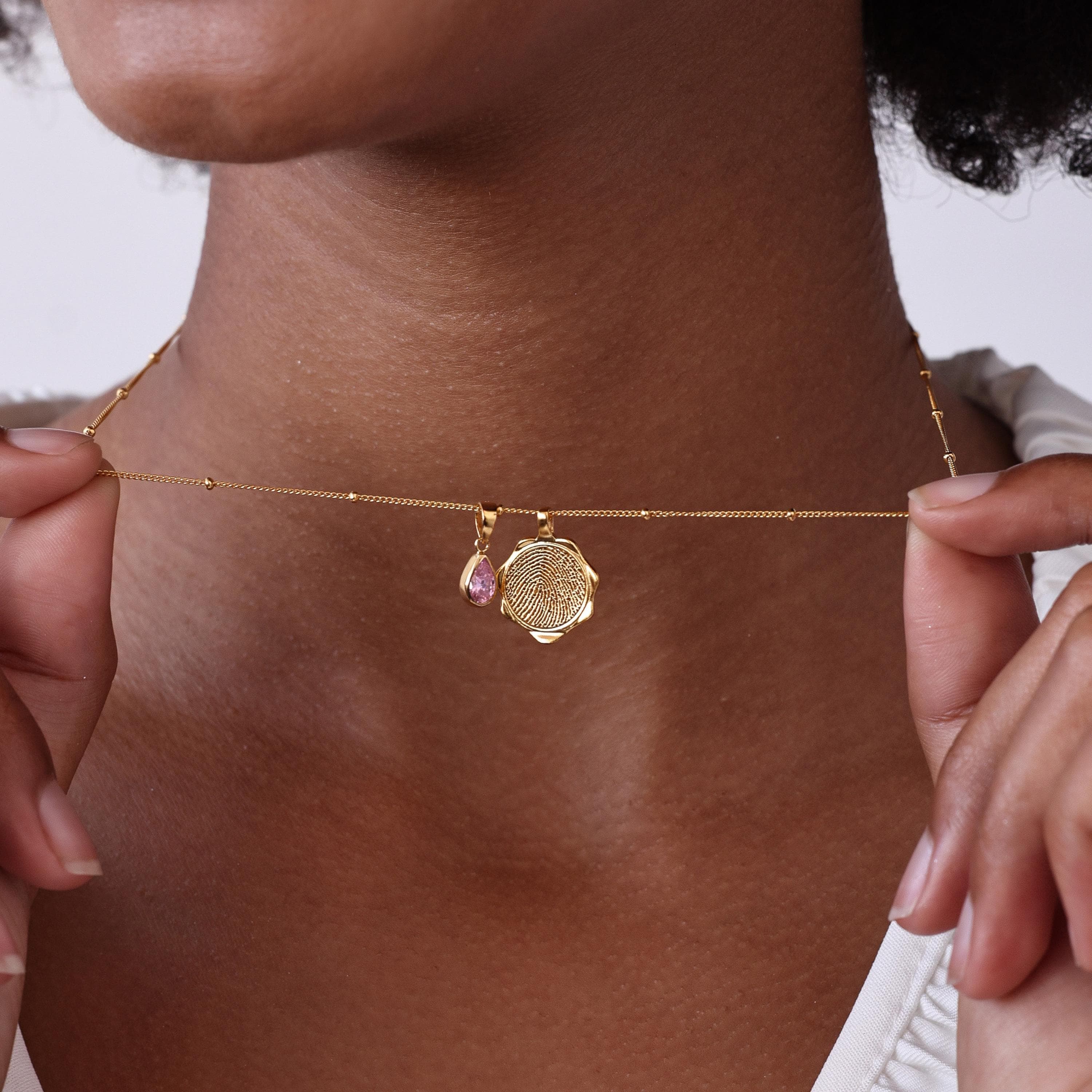 Petite Charm Fingerprint Necklace & Birthstone | Octagon print Jewelry | Mother's Day - Christmas Gifts