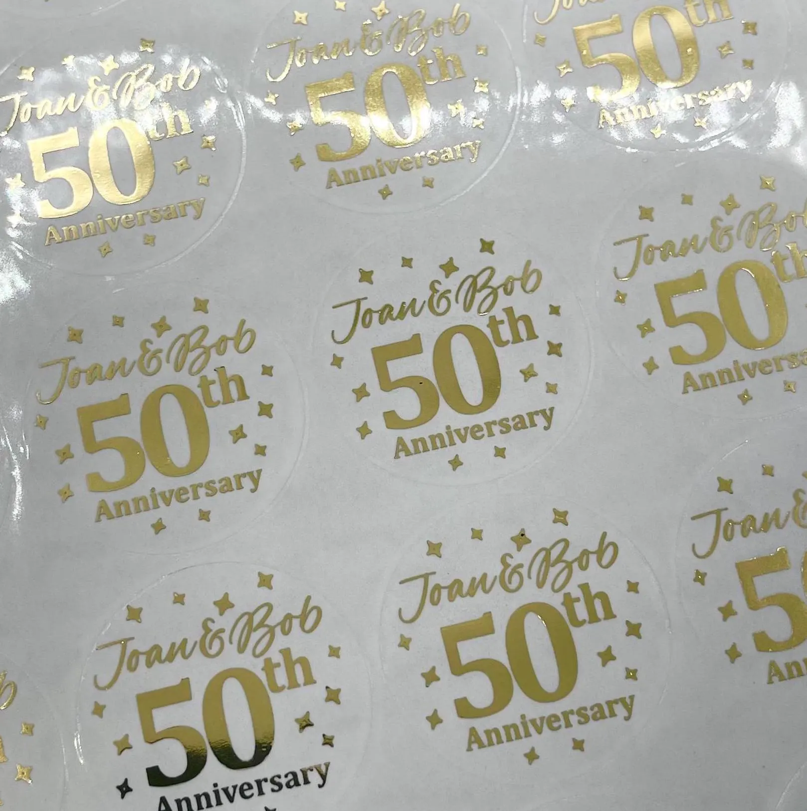 50th Anniversary Stickers, Golden Anniversary, Personalised Anniversary Stickers