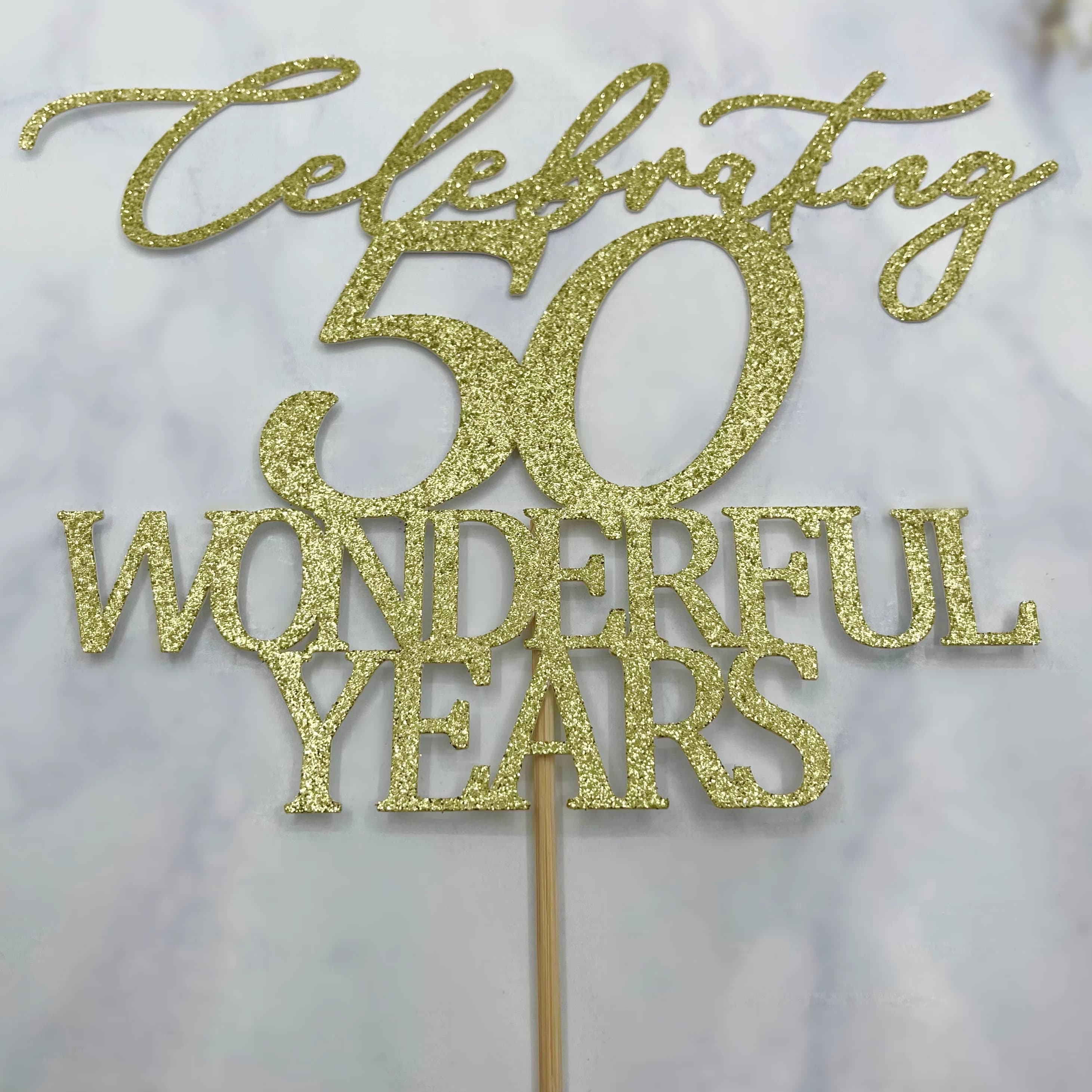 50th Wedding Anniversary Cake Topper, 50 Gold Anniversary Topper, Celebrating 50 Wonderful Years Cake Topper - image 4
