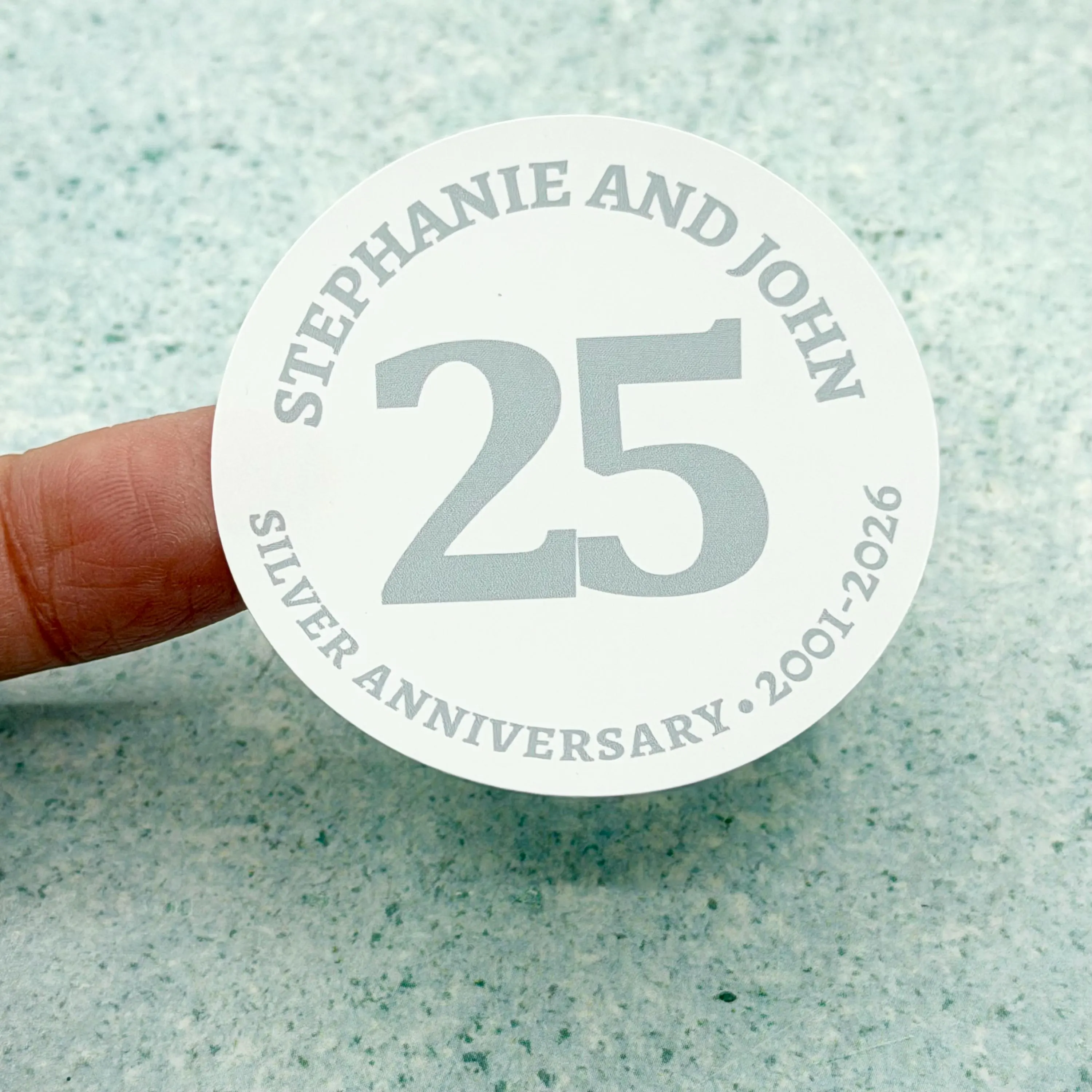 Personalised Silver 25th Anniversary Stickers, 25th Anniversary Stickers, Silver Anniversary