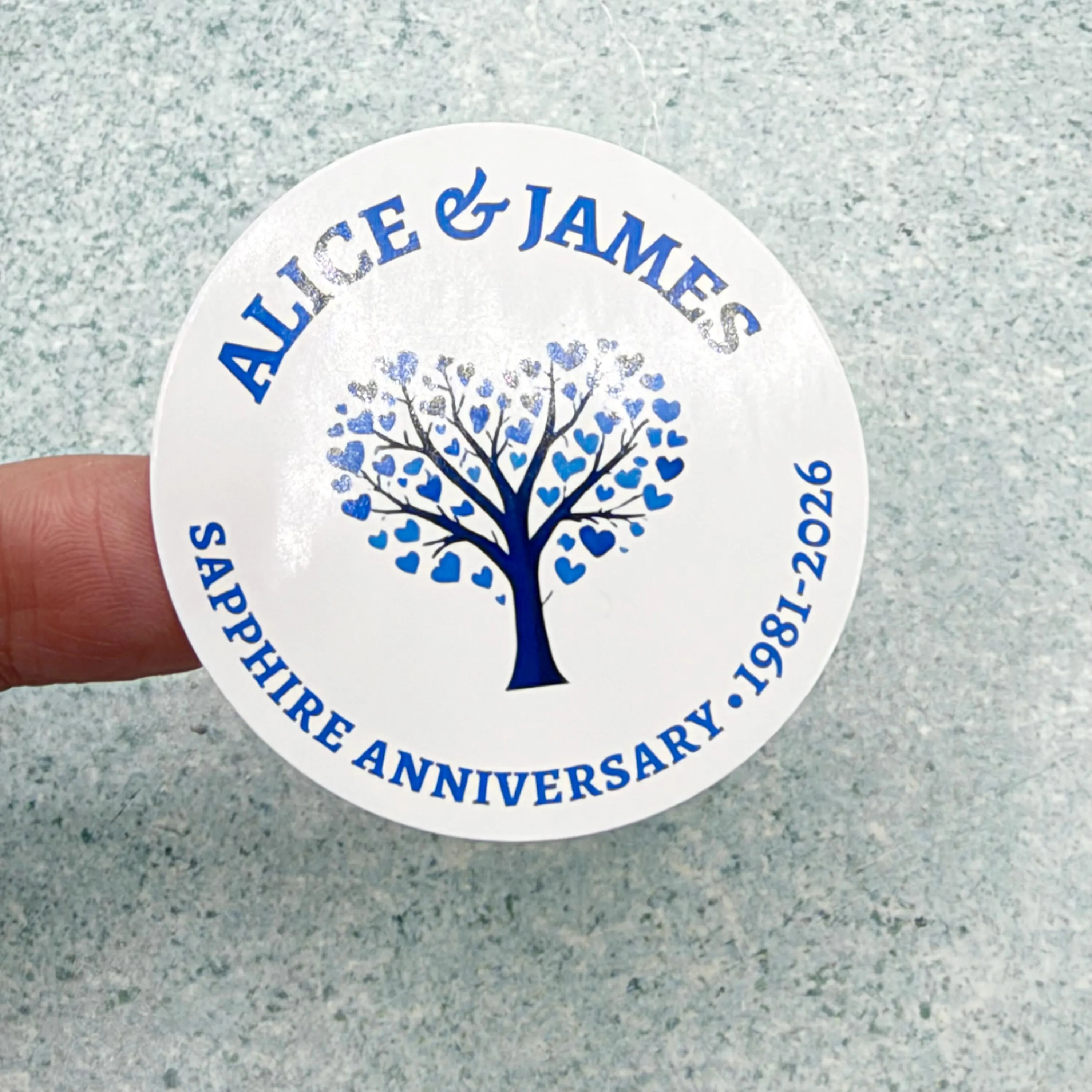Personalised Sapphire Anniversary Stickers, 45th or 65th Wedding Celebration, Heart Anniversary Stickers - image 5