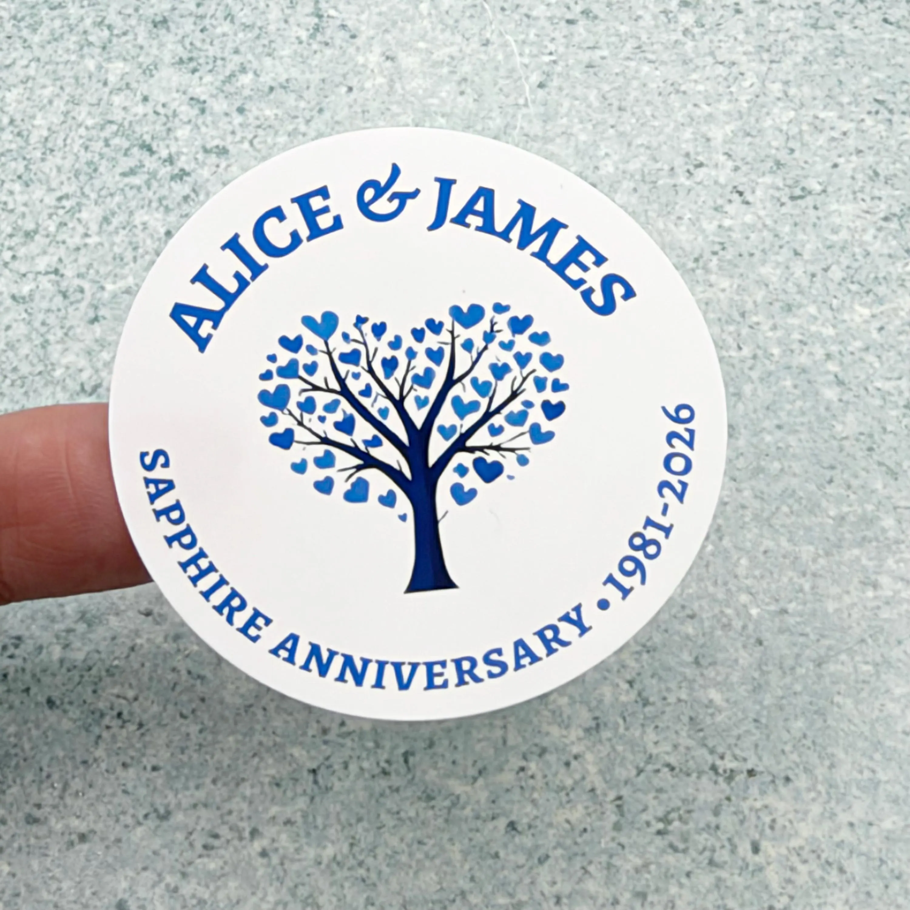 Personalised Sapphire Anniversary Stickers, 45th or 65th Wedding Celebration, Heart Anniversary Stickers - image 4