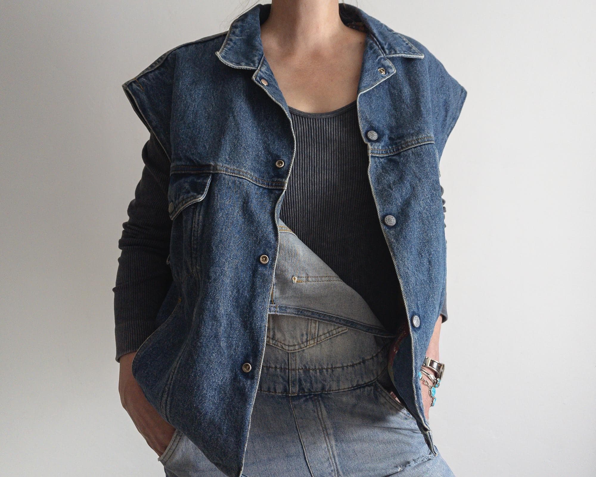 vintage 80s denim padded trucker vest xxl/ oversized - image 4