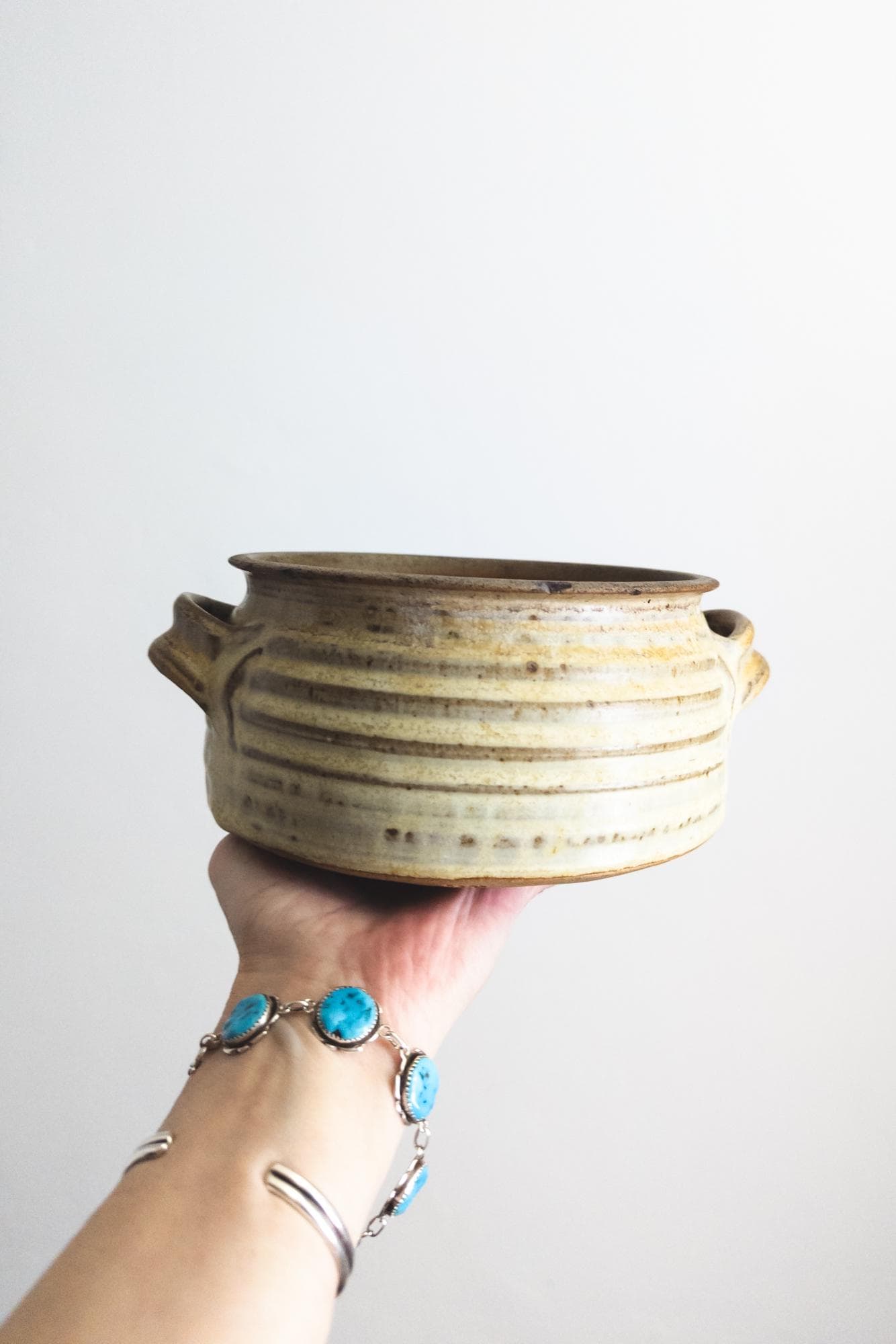 vintage pottery lugged bowl 1960's 70's stoneware glazed ceramic retro kitchen decor - image 4