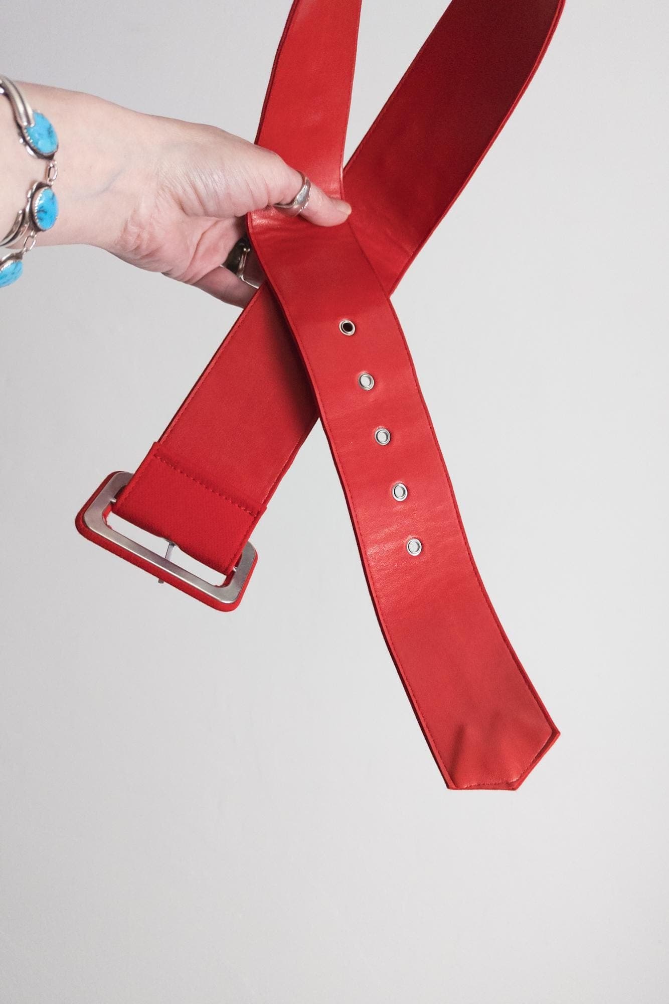 vintage wide scarlet waist belt | 1980s red textile belt | fabric-wrapped buckle | dress & coat accessory | s–m - image 5