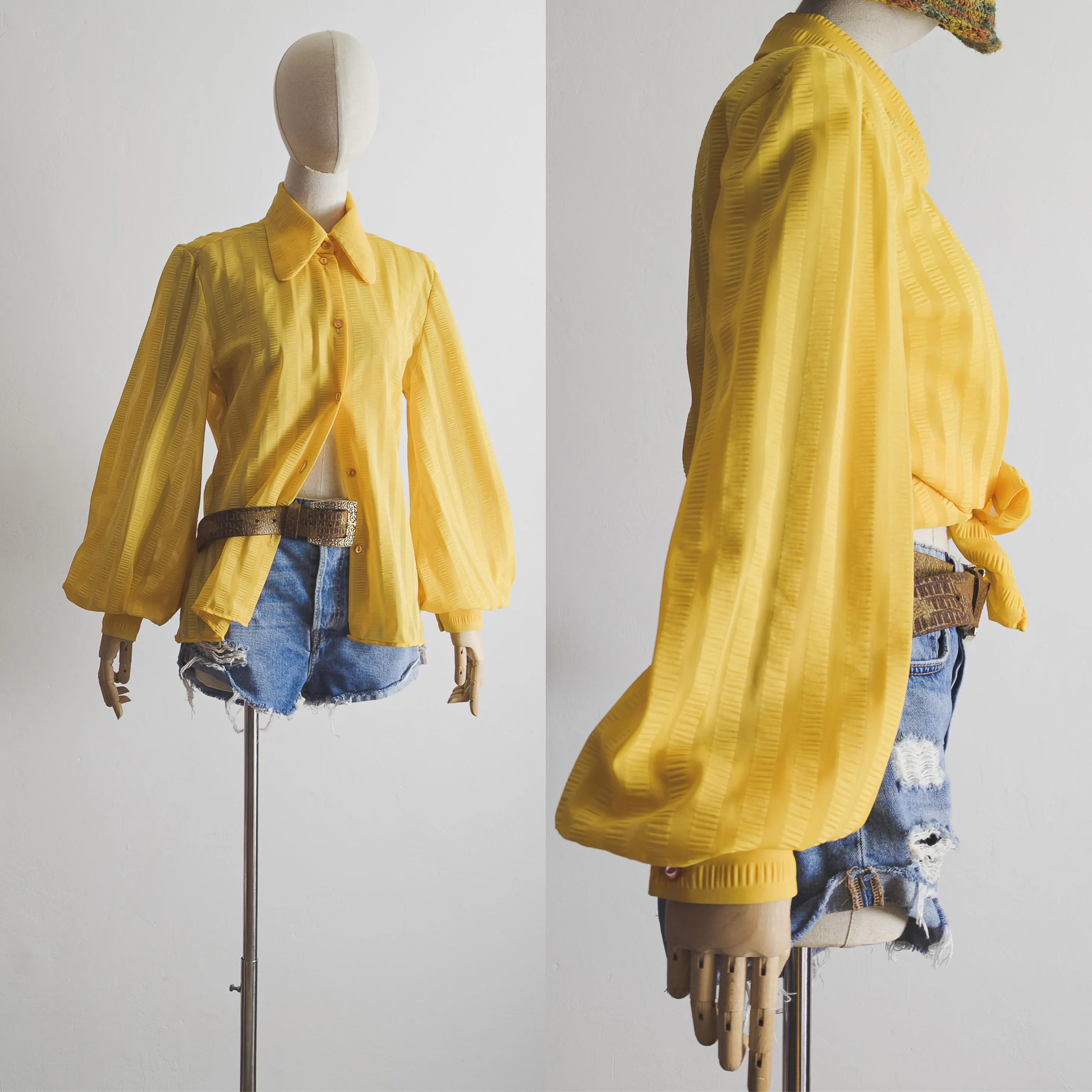 60s 70s hippie hippy poet blouse. poet sleeve blouse dandelion shirt - small to medium