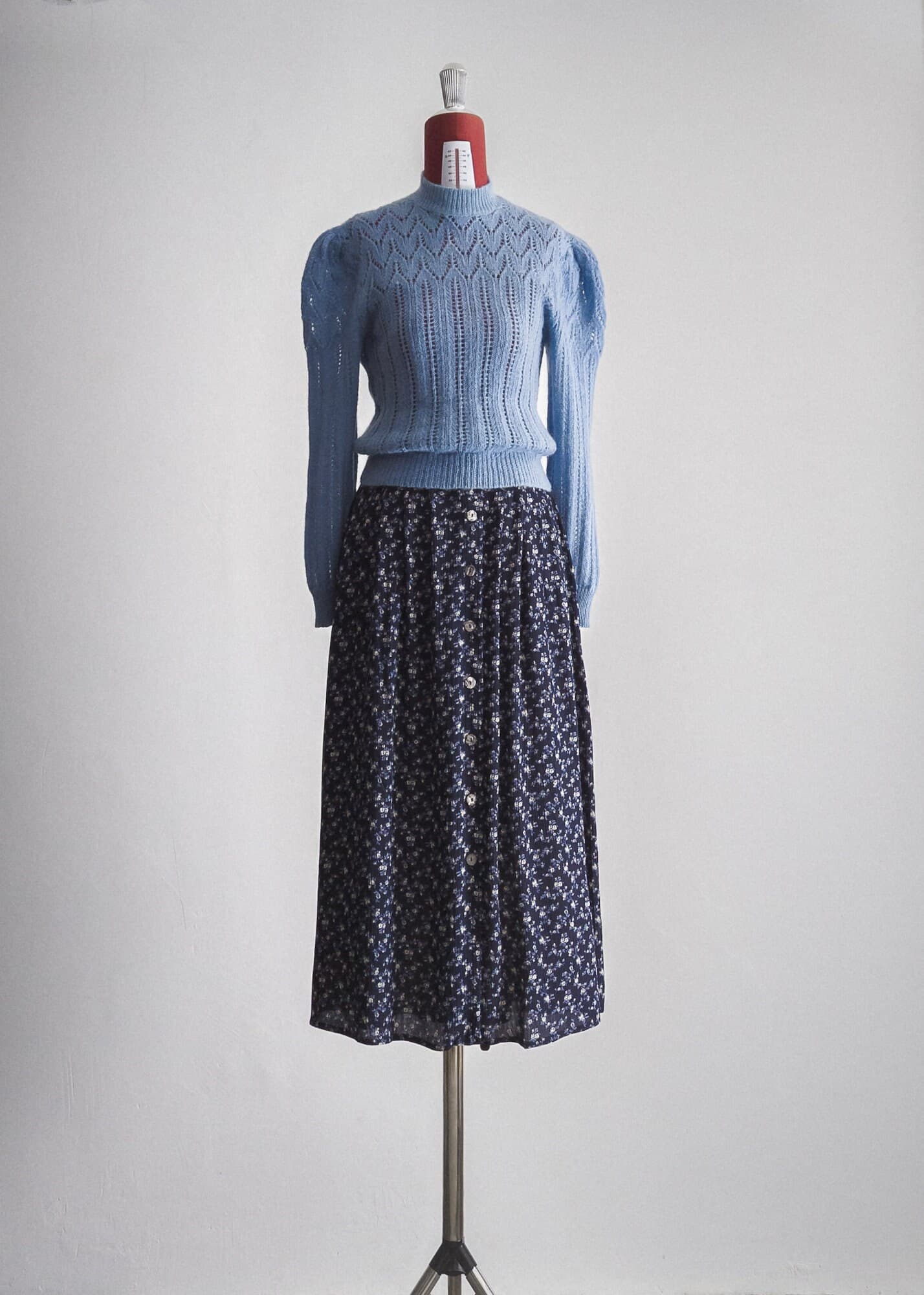 vintage dove blue open knit sweater - s - image 4